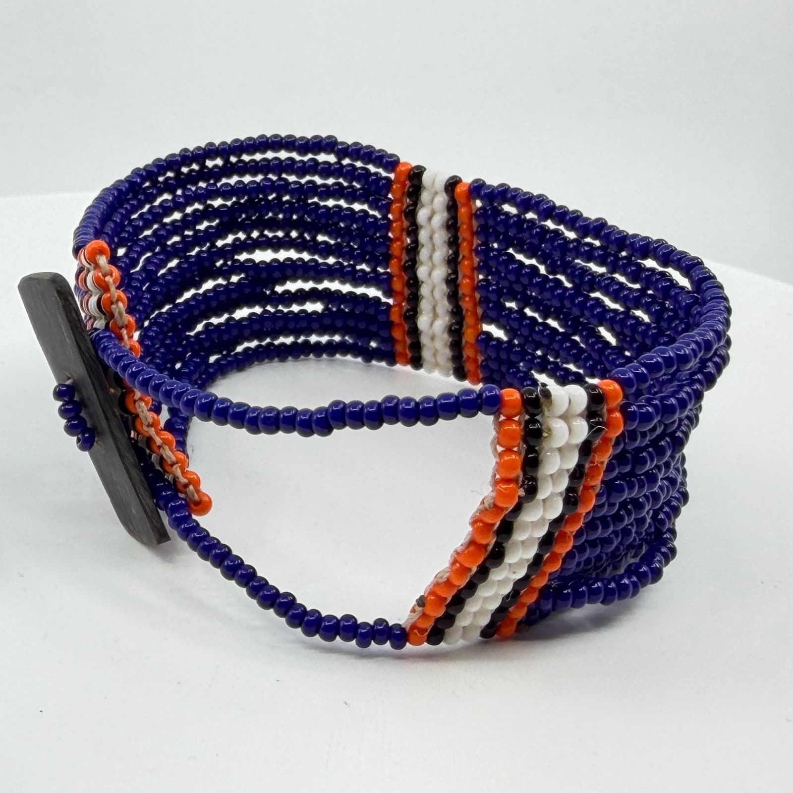 Boho Multi Strand Seed Bead Cuff Bracelet Cobalt Blue Statement Stacked Festival - Thumbnail 6