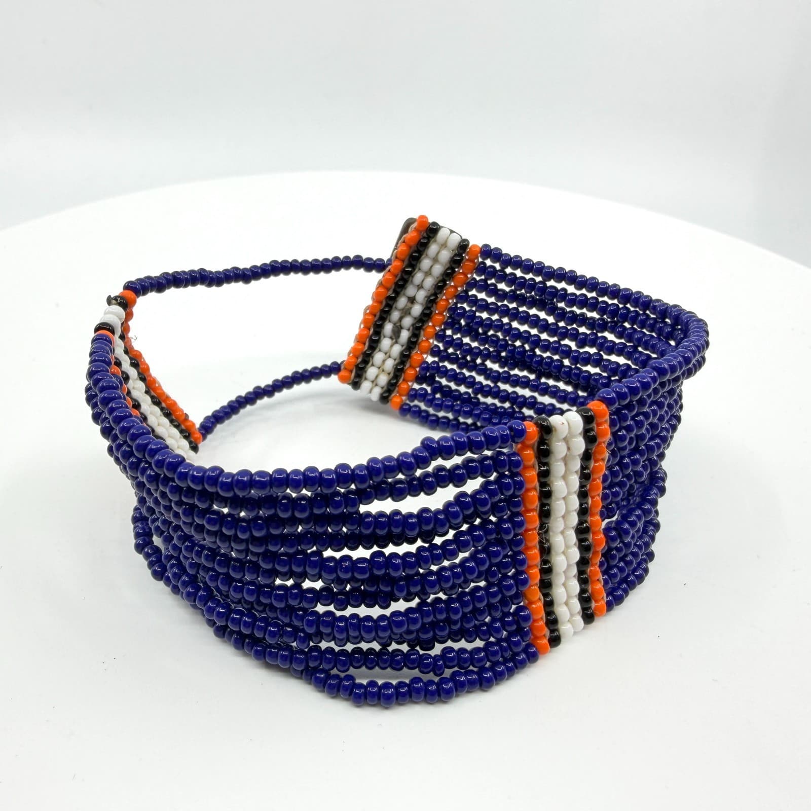 Boho Multi Strand Seed Bead Cuff Bracelet Cobalt Blue Statement Stacked Festival - Thumbnail 2