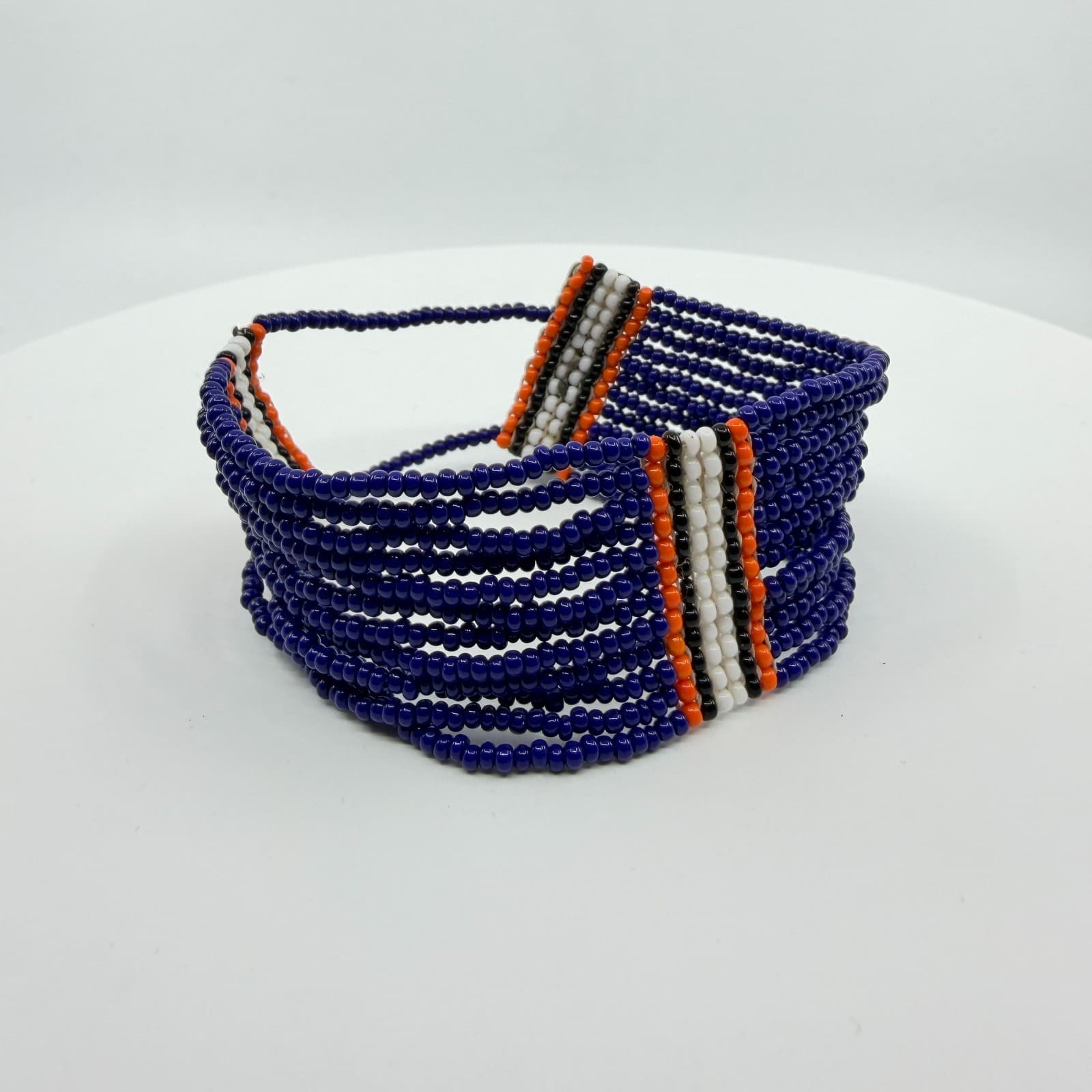 Boho Multi Strand Seed Bead Cuff Bracelet Cobalt Blue Statement Stacked Festival - Thumbnail 3