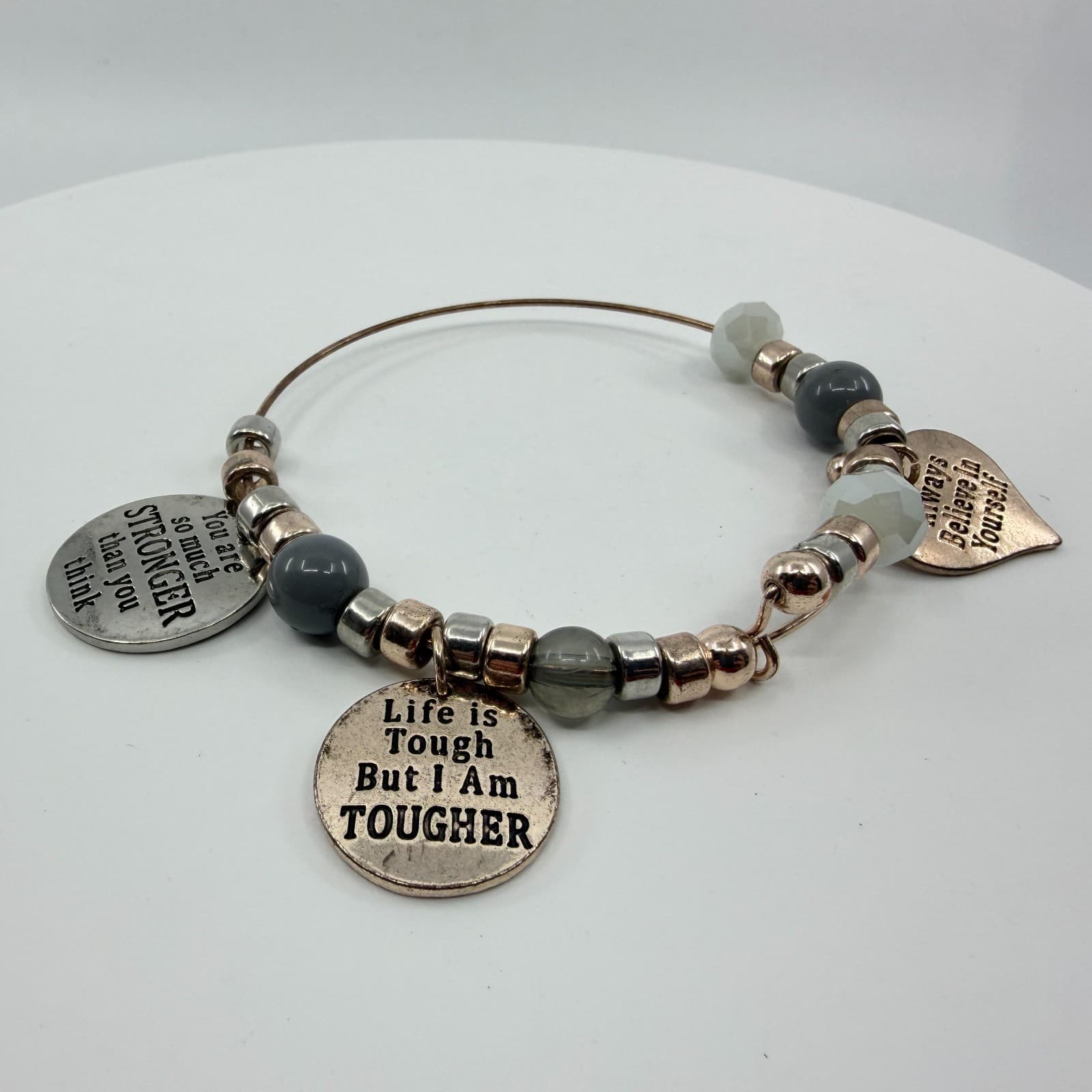 Inspirational Charm Bangle Bracelet Stronger Tougher Believe In Yourself Gift - Thumbnail 2
