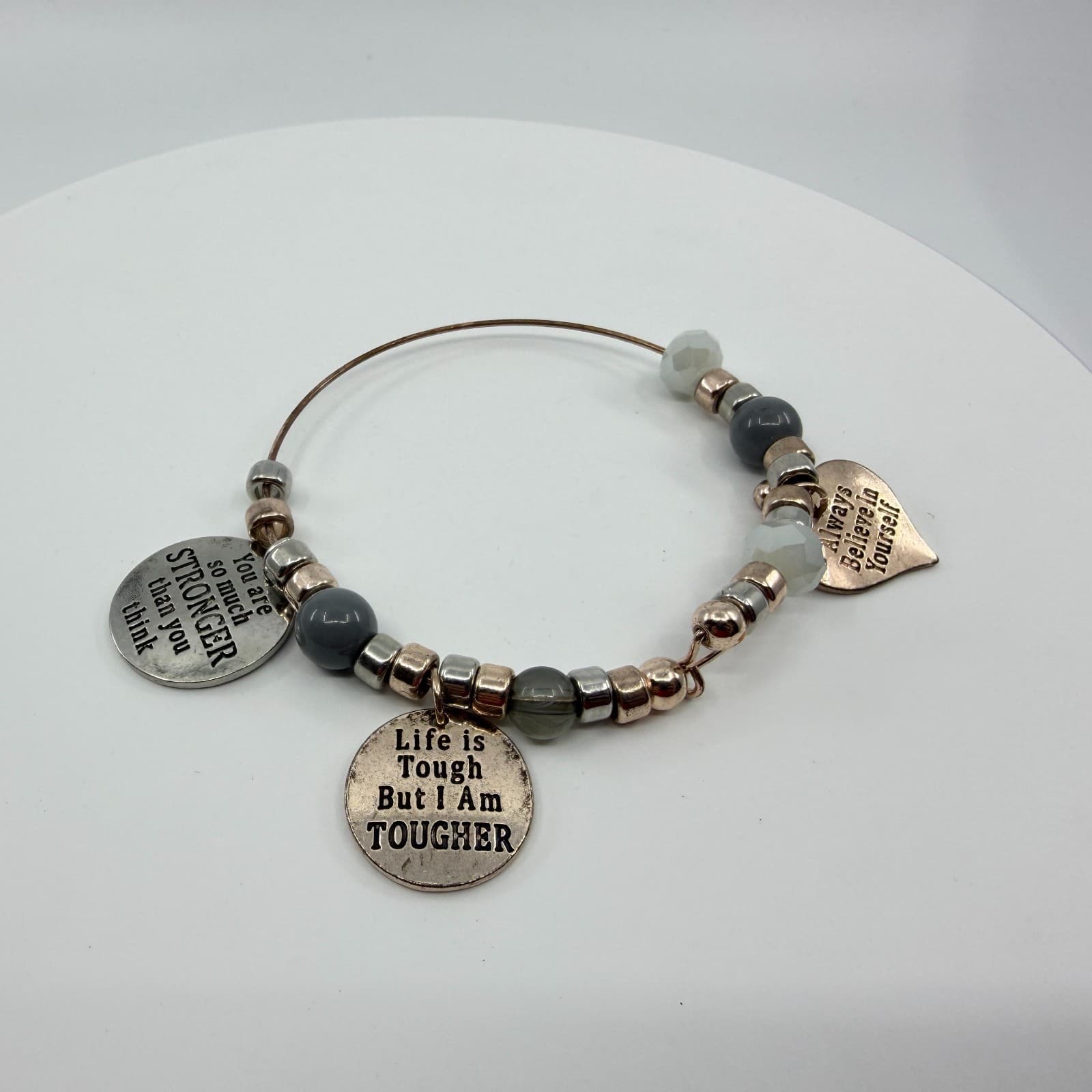 Inspirational Charm Bangle Bracelet Stronger Tougher Believe In Yourself Gift - Thumbnail 3