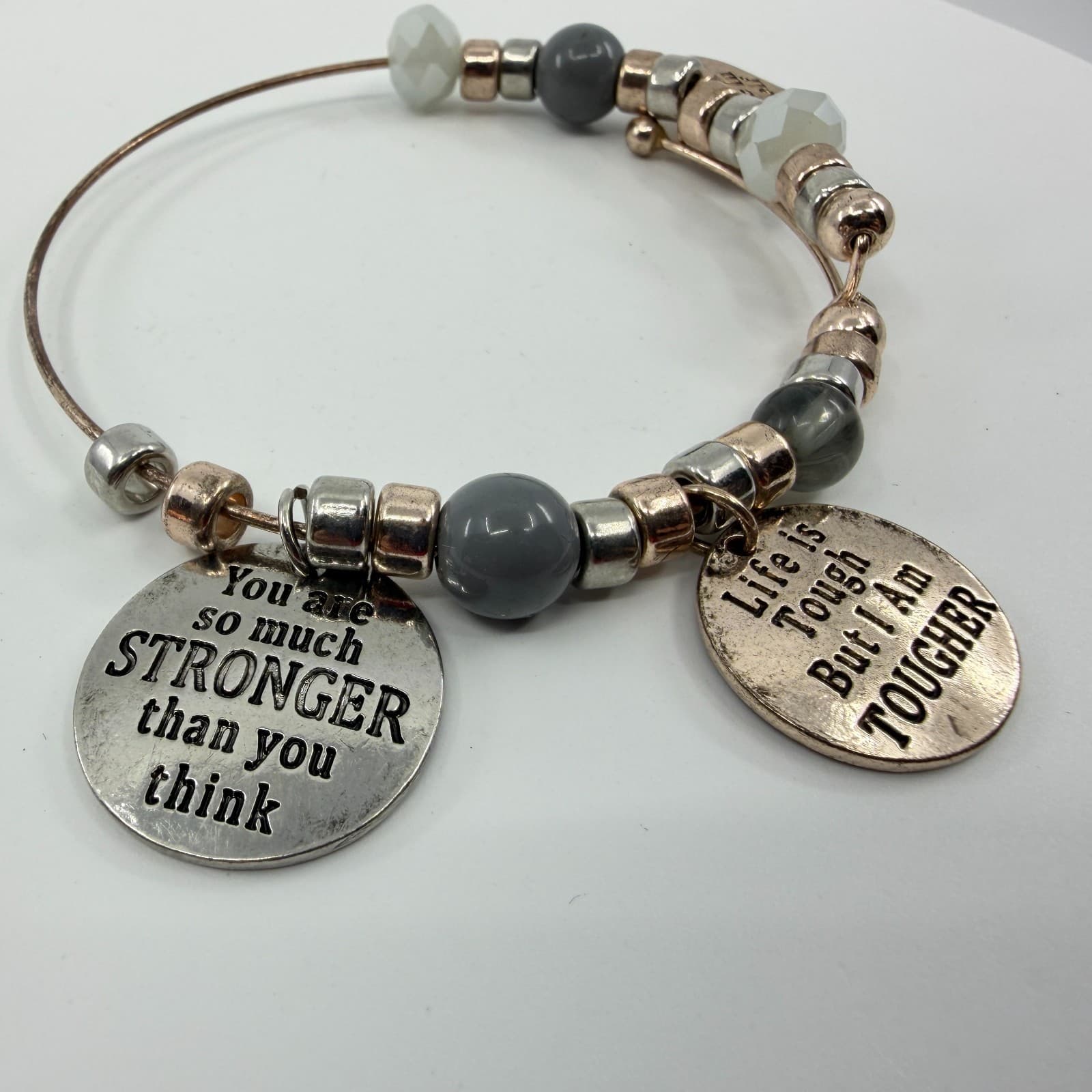 Inspirational Charm Bangle Bracelet Stronger Tougher Believe In Yourself Gift - Thumbnail 4
