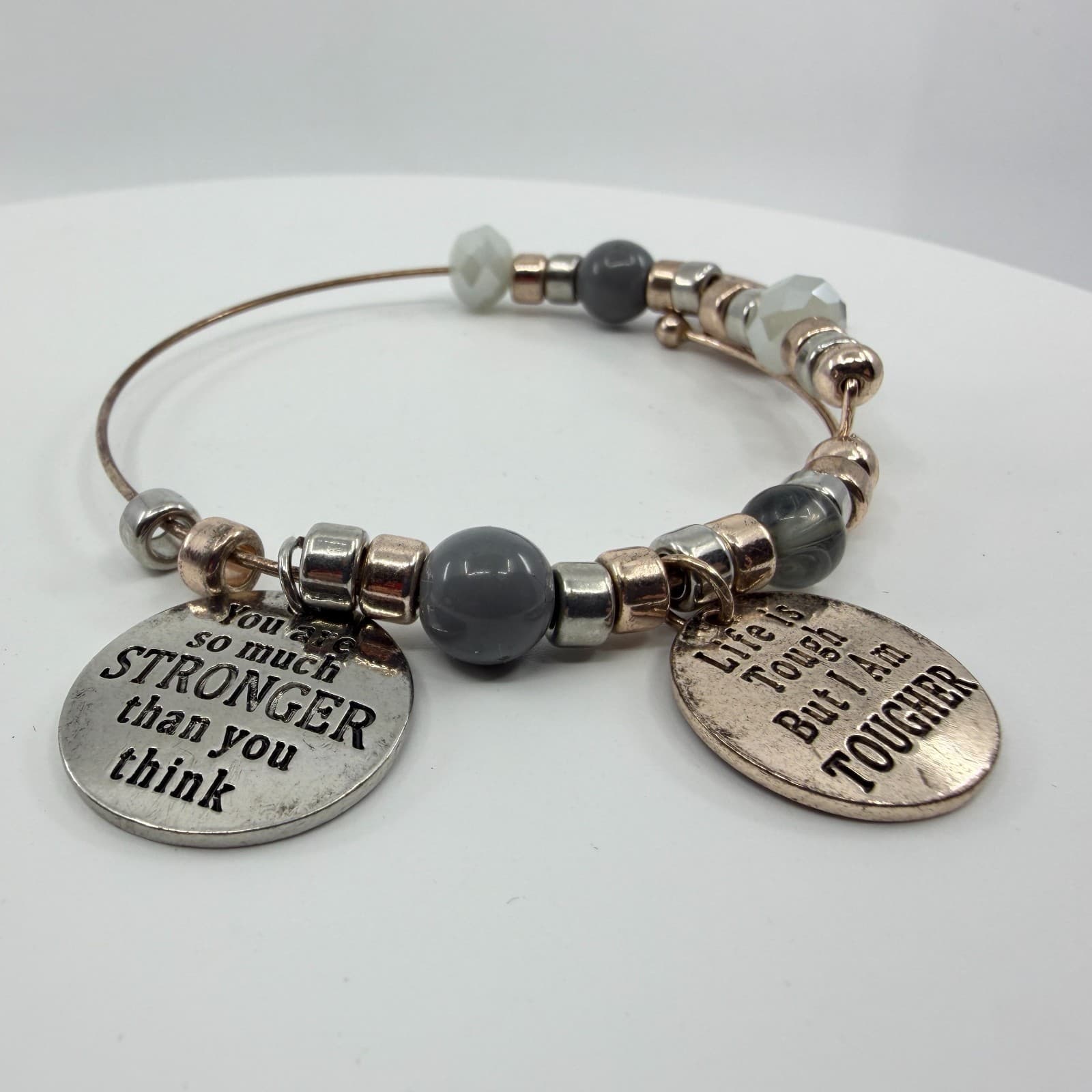 Inspirational Charm Bangle Bracelet Stronger Tougher Believe In Yourself Gift - Thumbnail 5