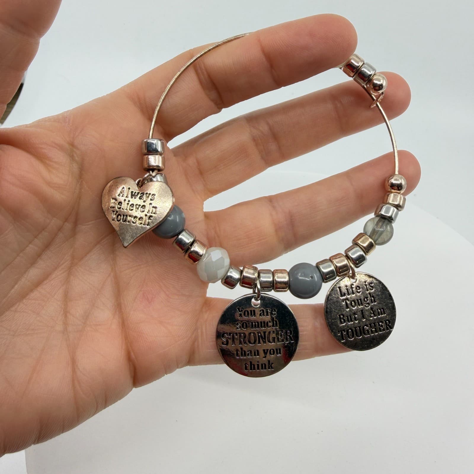 Inspirational Charm Bangle Bracelet Stronger Tougher Believe In Yourself Gift - Thumbnail 7