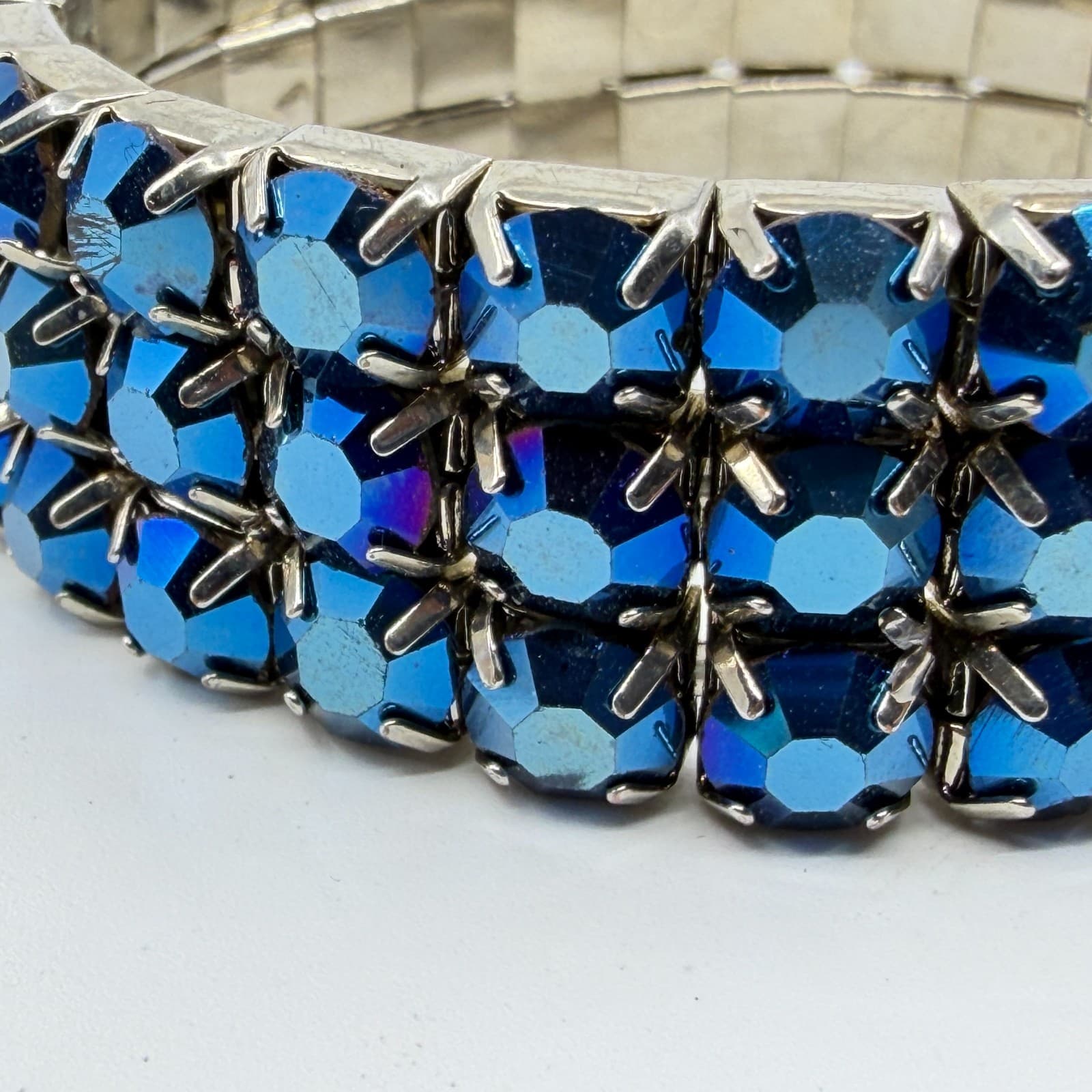 Gothic Blue Aurora Borealis Rhinestone Stretch Bracelet Chunky Statement Gift - Thumbnail 3