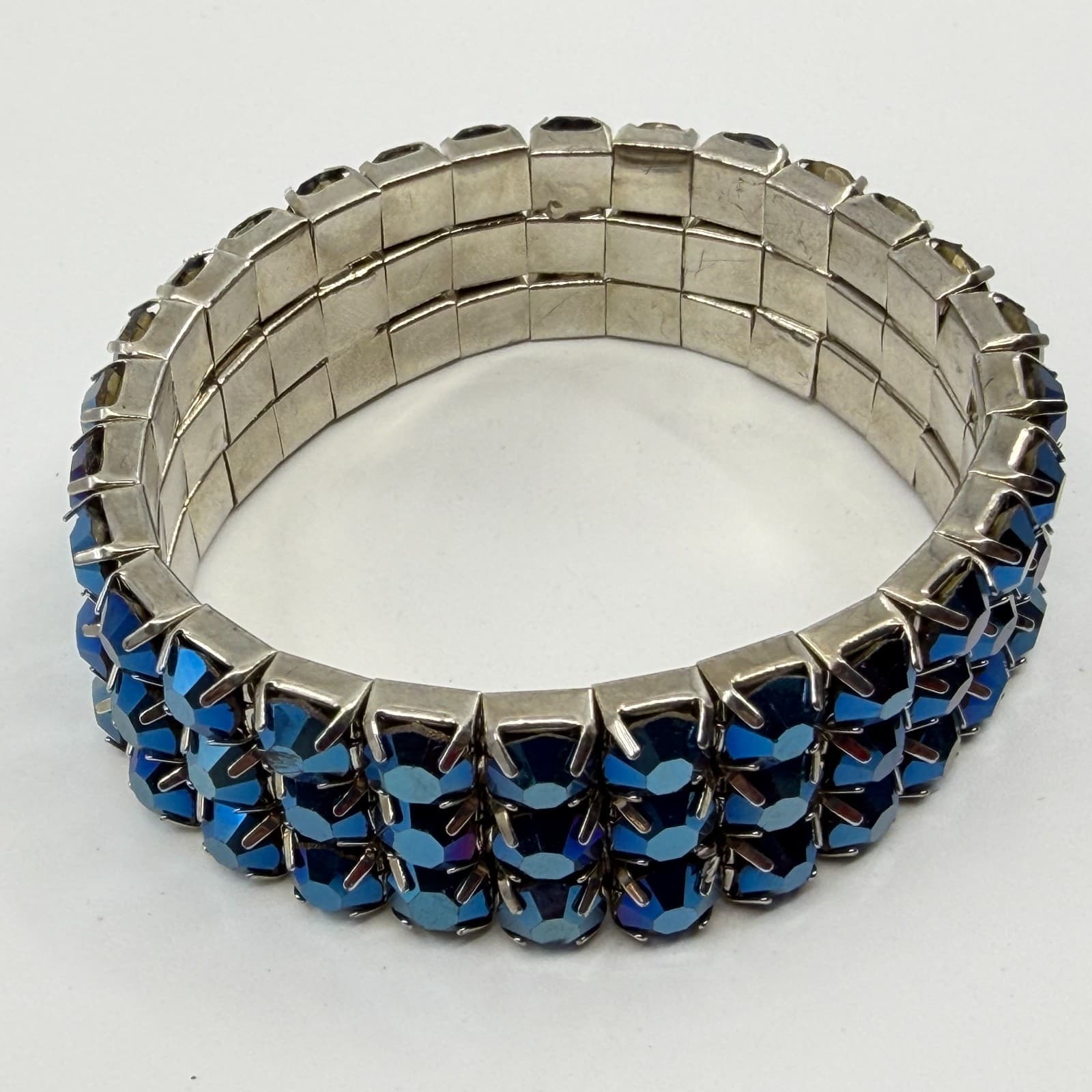 Gothic Blue Aurora Borealis Rhinestone Stretch Bracelet Chunky Statement Gift - Thumbnail 4