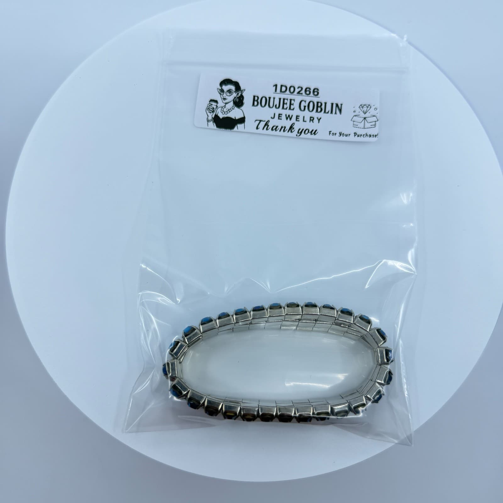 Gothic Blue Aurora Borealis Rhinestone Stretch Bracelet Chunky Statement Gift - Thumbnail 8