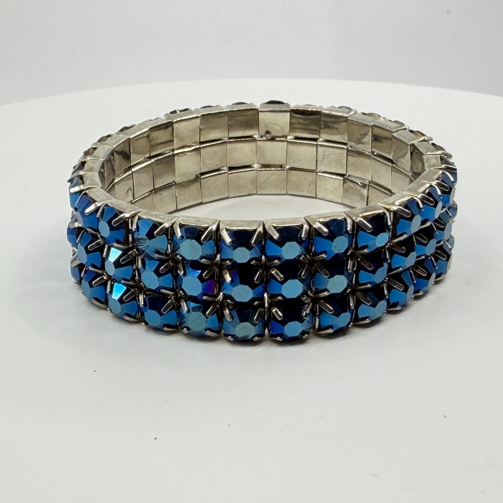 Gothic Blue Aurora Borealis Rhinestone Stretch Bracelet Chunky Statement Gift - Thumbnail 5