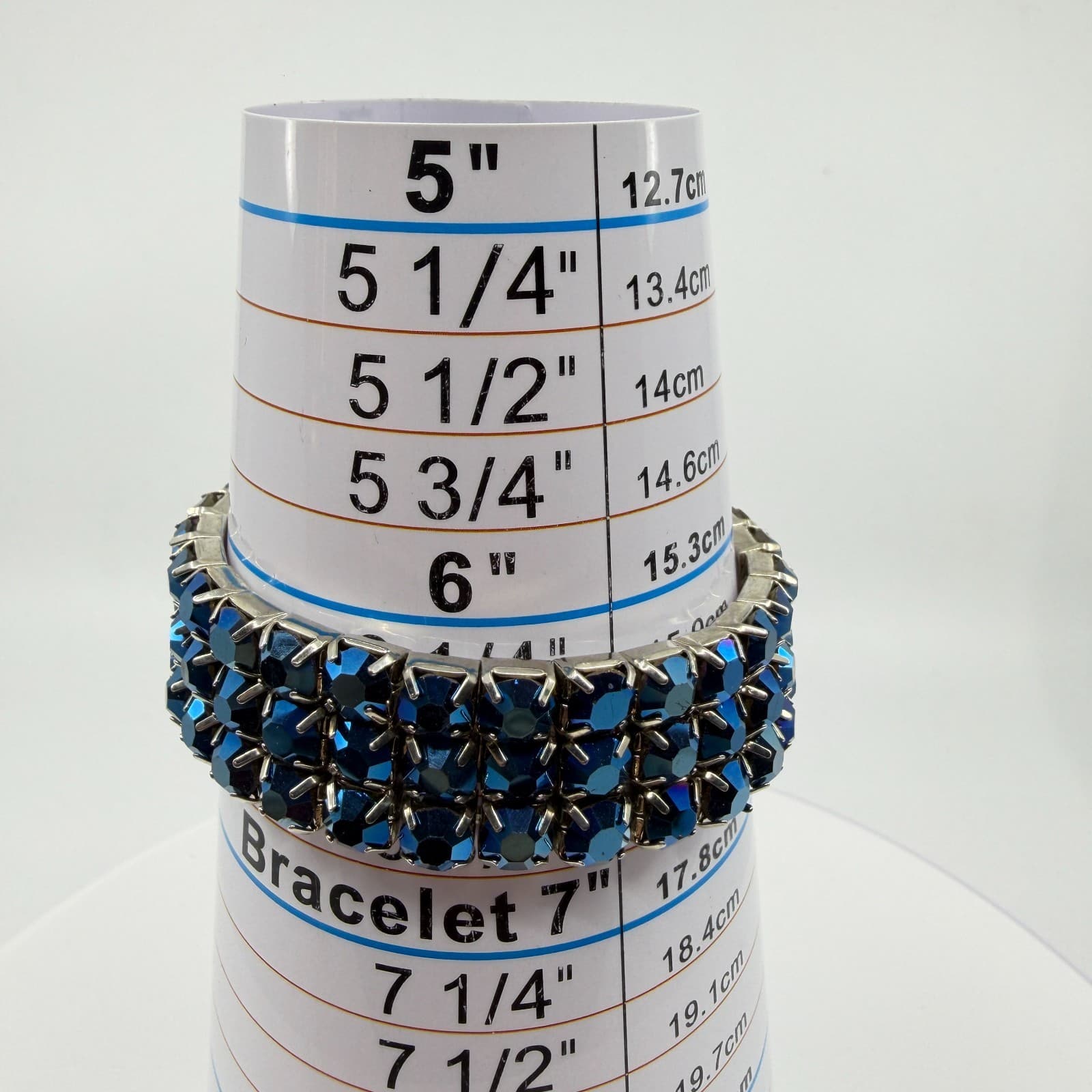 Gothic Blue Aurora Borealis Rhinestone Stretch Bracelet Chunky Statement Gift - Thumbnail 7