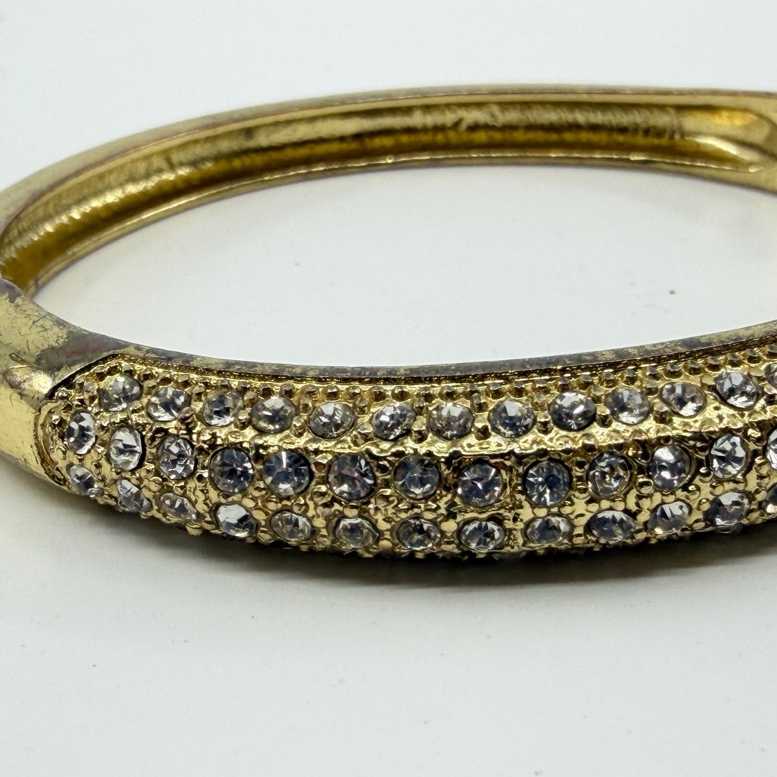 Chunky Gold Tone Rhinestone Pave Hinged Bangle Bracelet Crystal Statement Gift - Thumbnail 4