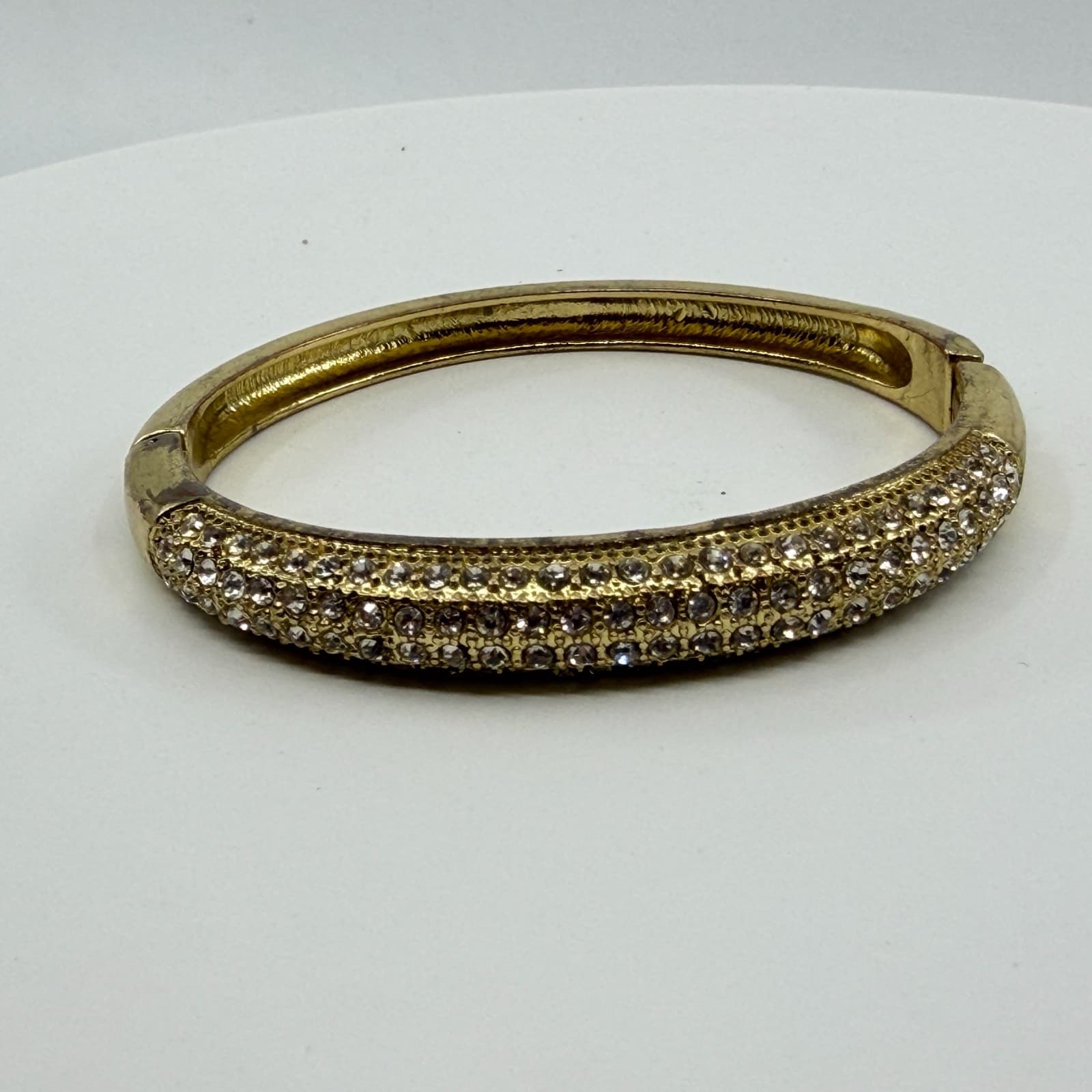 Chunky Gold Tone Rhinestone Pave Hinged Bangle Bracelet Crystal Statement Gift - Thumbnail 5