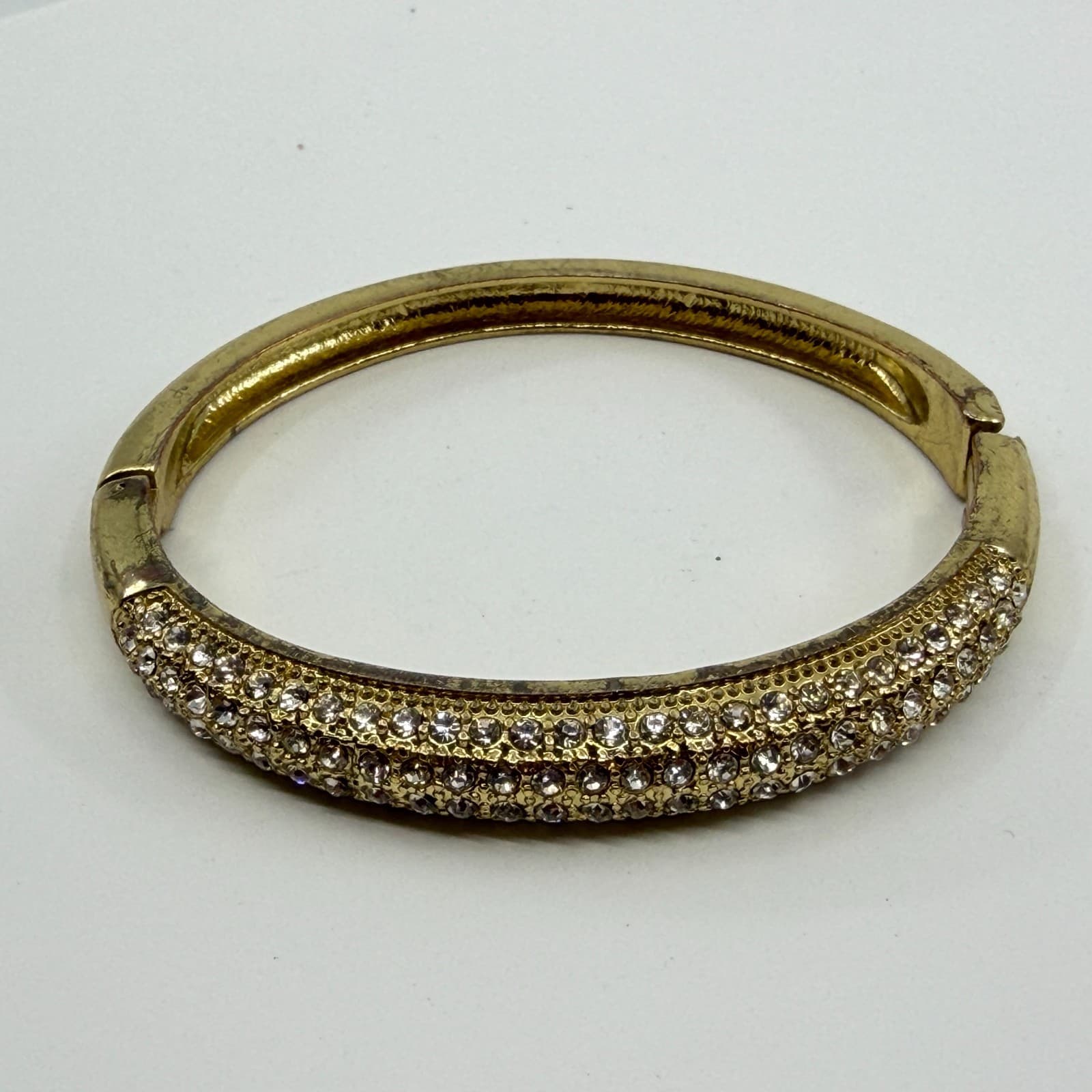 Chunky Gold Tone Rhinestone Pave Hinged Bangle Bracelet Crystal Statement Gift - Thumbnail 6