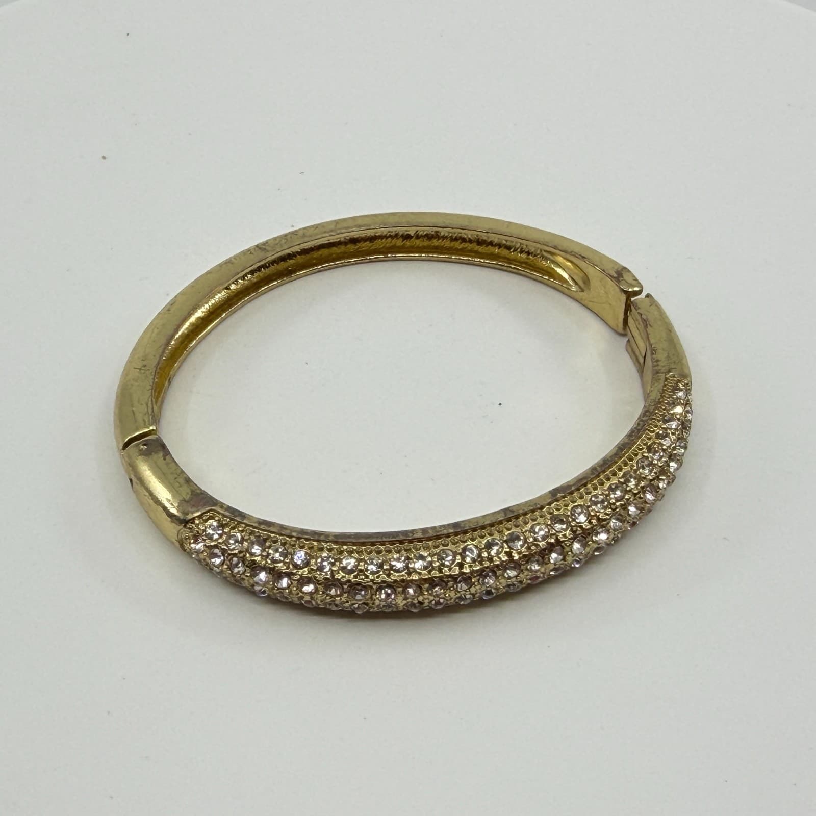 Chunky Gold Tone Rhinestone Pave Hinged Bangle Bracelet Crystal Statement Gift - Thumbnail 8