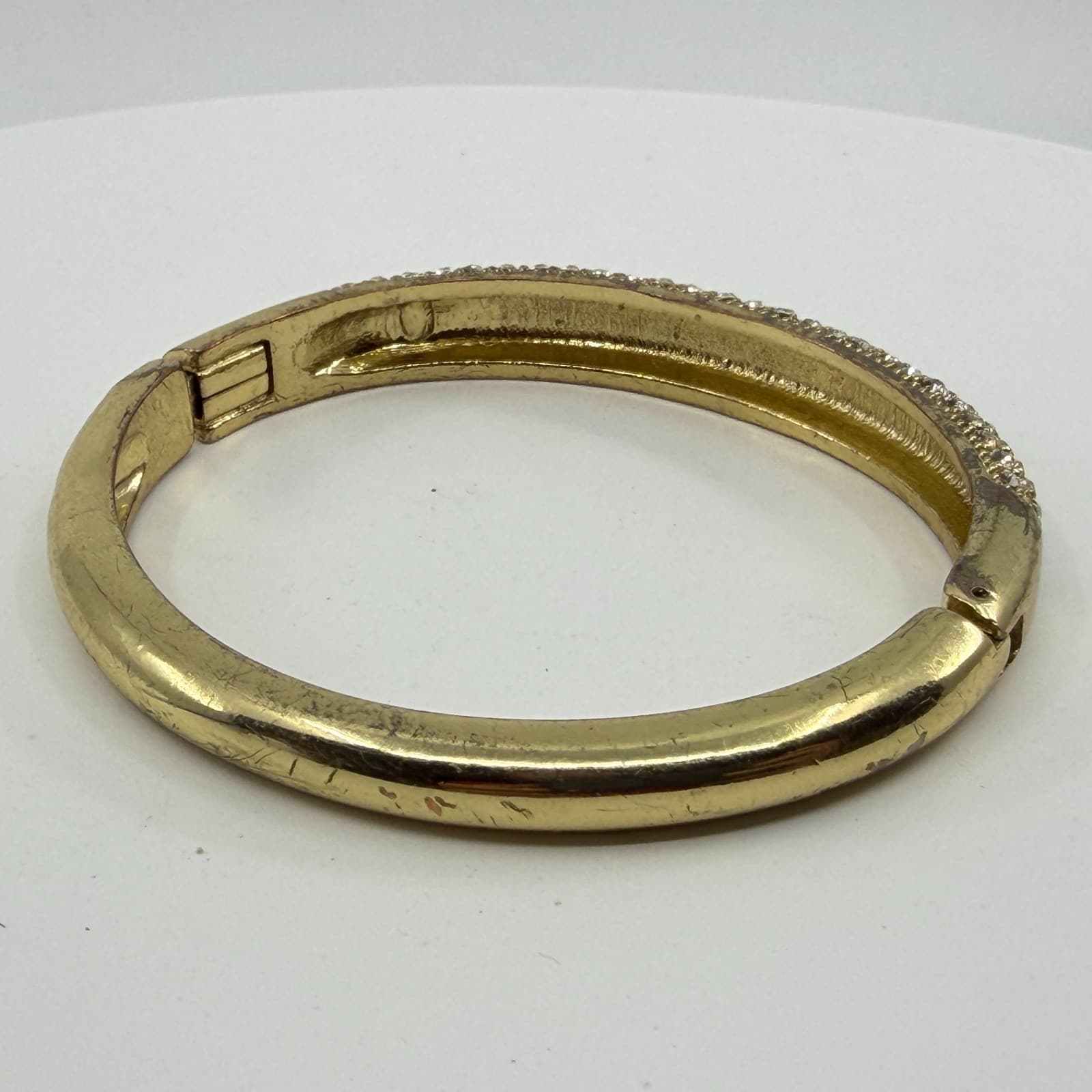 Chunky Gold Tone Rhinestone Pave Hinged Bangle Bracelet Crystal Statement Gift - Thumbnail 9