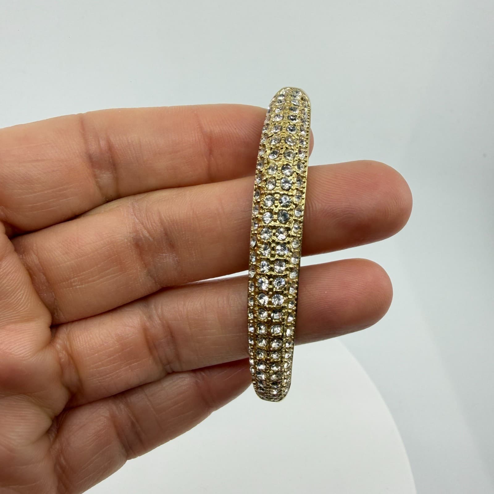Chunky Gold Tone Rhinestone Pave Hinged Bangle Bracelet Crystal Statement Gift - Thumbnail 11