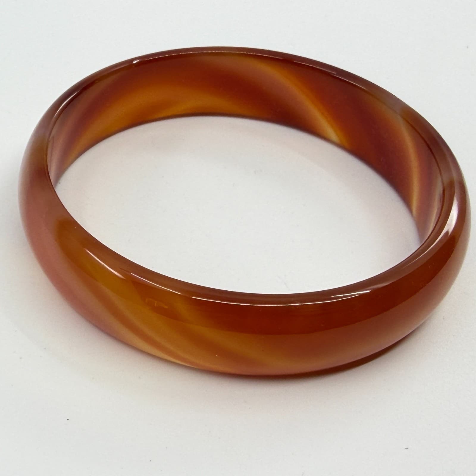 Chunky Carnelian Agate Bangle Bracelet Translucent Orange Band Statement Gift - Thumbnail 6