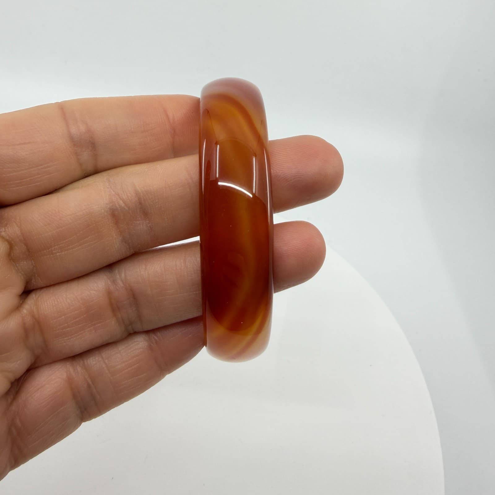 Chunky Carnelian Agate Bangle Bracelet Translucent Orange Band Statement Gift - Thumbnail 8