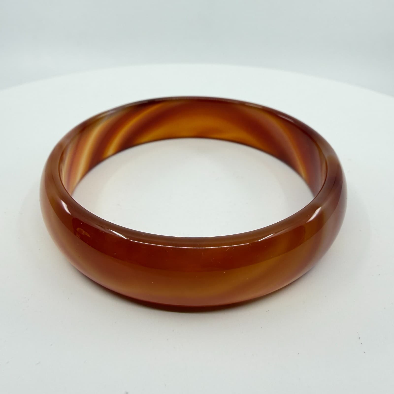 Chunky Carnelian Agate Bangle Bracelet Translucent Orange Band Statement Gift - Thumbnail 2