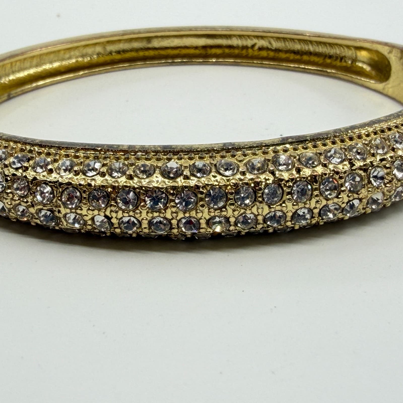 Chunky Gold Tone Rhinestone Pave Hinged Bangle Bracelet Crystal Statement Gift - Thumbnail 7