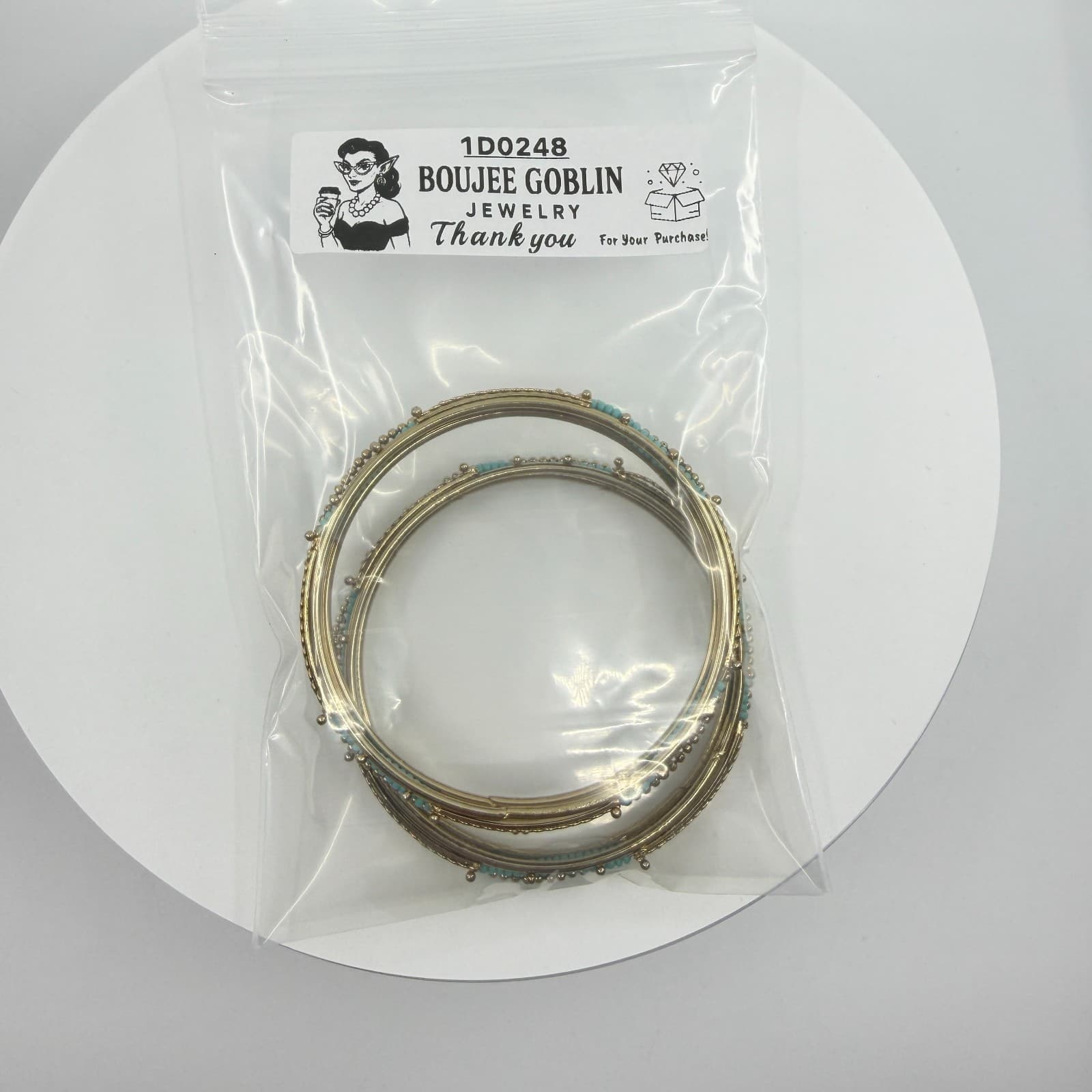 Ornate Gold Tone Filigree Bangle Bracelet Set with Teal Bead Detail Statement - Thumbnail 10