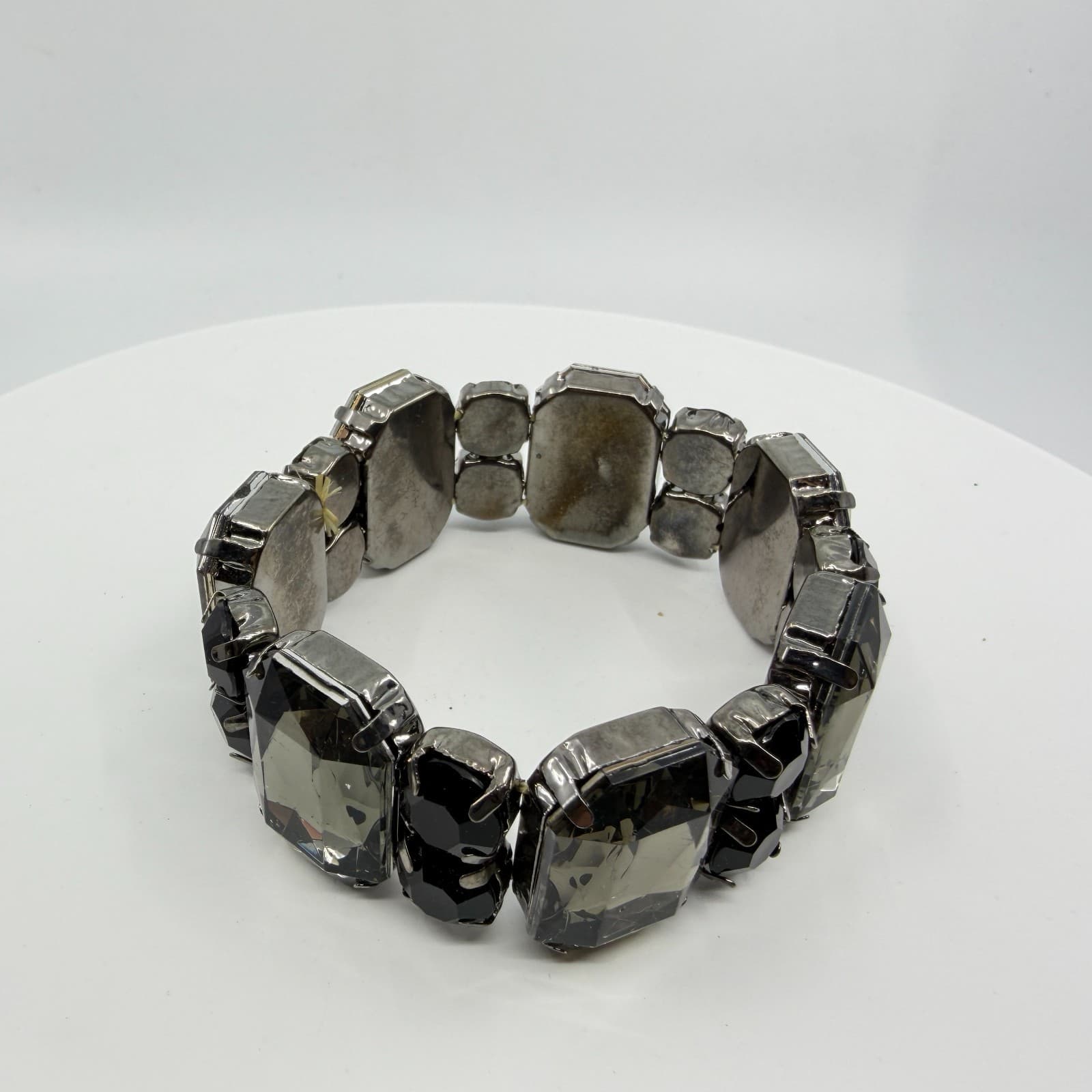 Gothic Statement Black and Gray Crystal Stretch Bracelet Chunky Festival Jewelry - Thumbnail 2