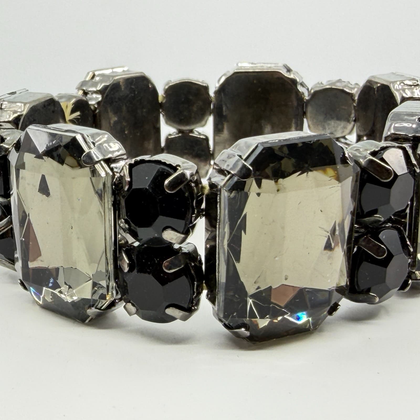 Gothic Statement Black and Gray Crystal Stretch Bracelet Chunky Festival Jewelry - Thumbnail 3