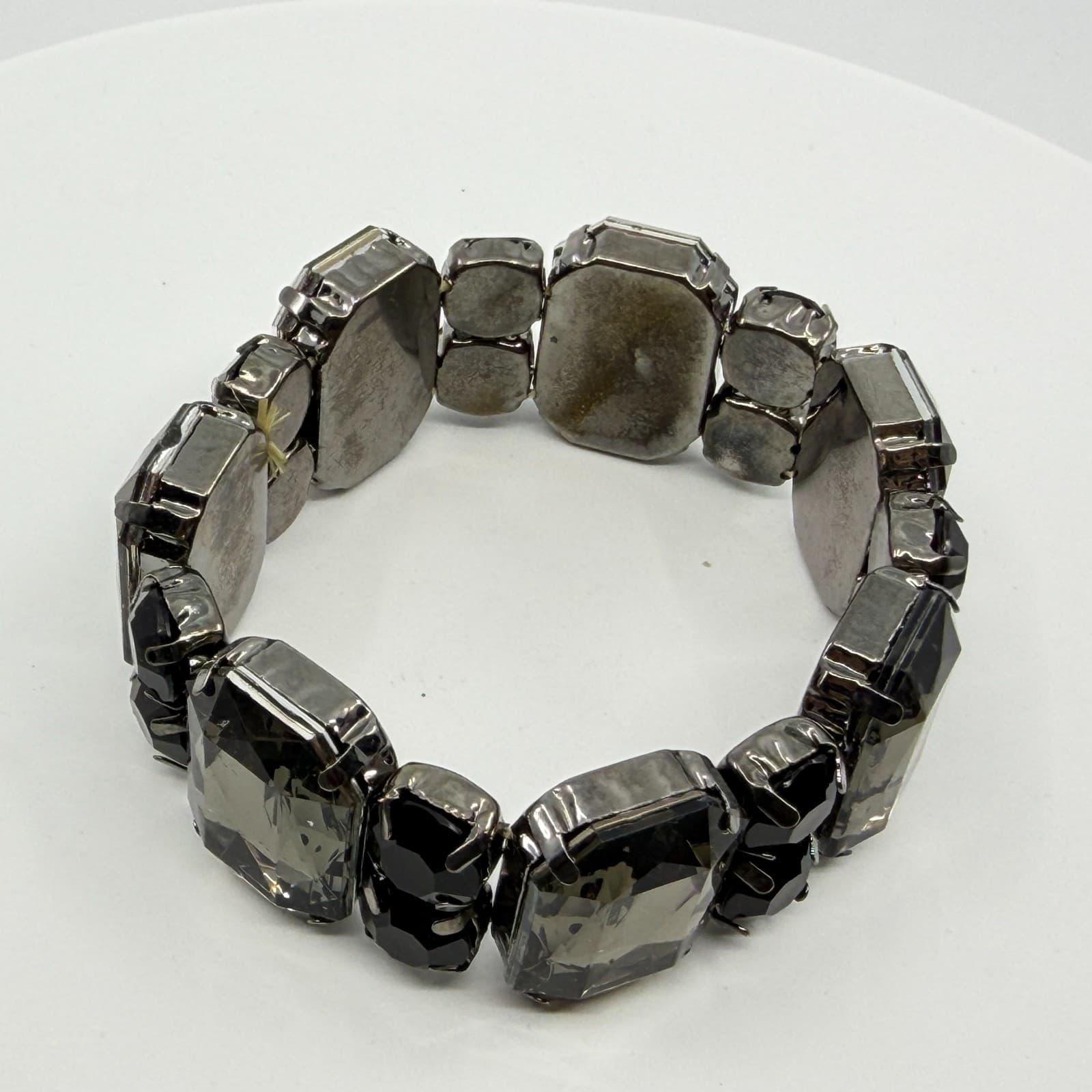 Gothic Statement Black and Gray Crystal Stretch Bracelet Chunky Festival Jewelry - Thumbnail 6