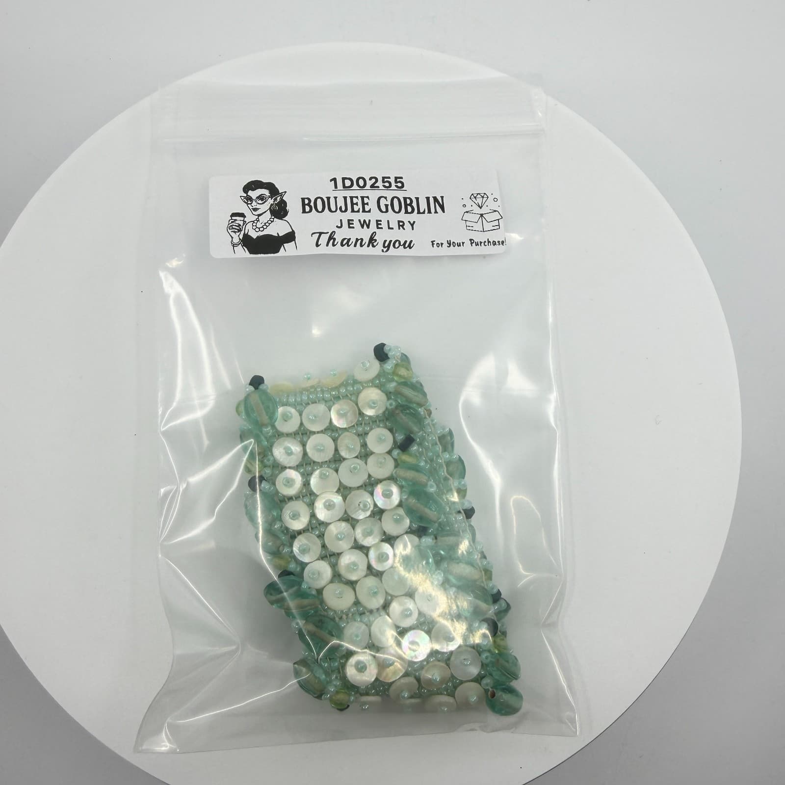 Wide Seafoam Green Beaded Cuff Bracelet with Shell Discs Statement Boho Style - Thumbnail 9