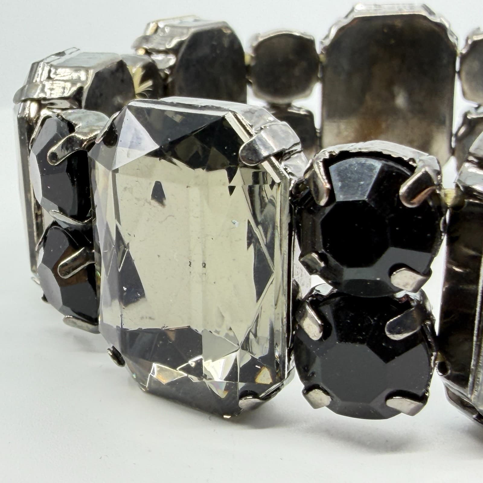 Gothic Statement Black and Gray Crystal Stretch Bracelet Chunky Festival Jewelry - Thumbnail 4