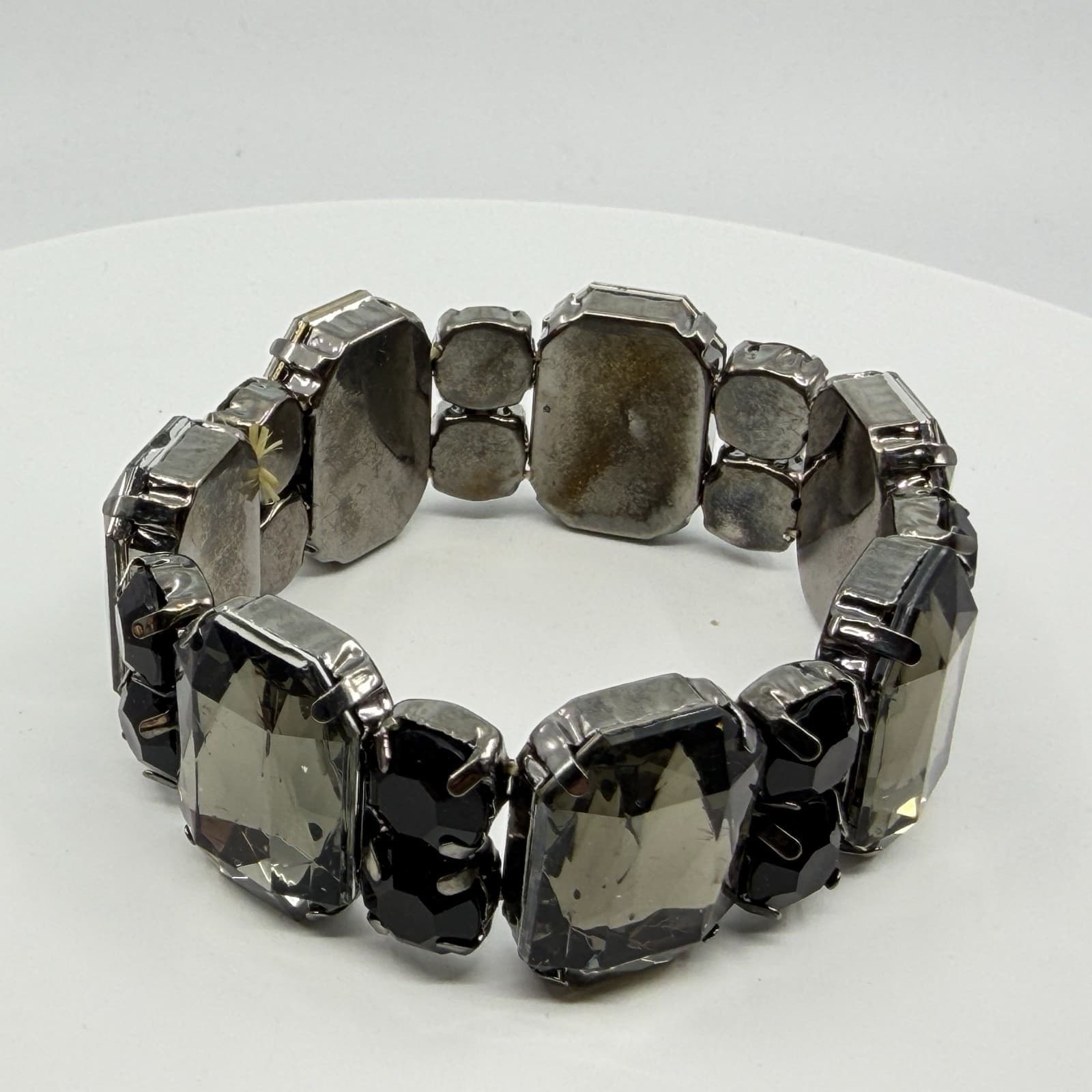 Gothic Statement Black and Gray Crystal Stretch Bracelet Chunky Festival Jewelry - Thumbnail 5