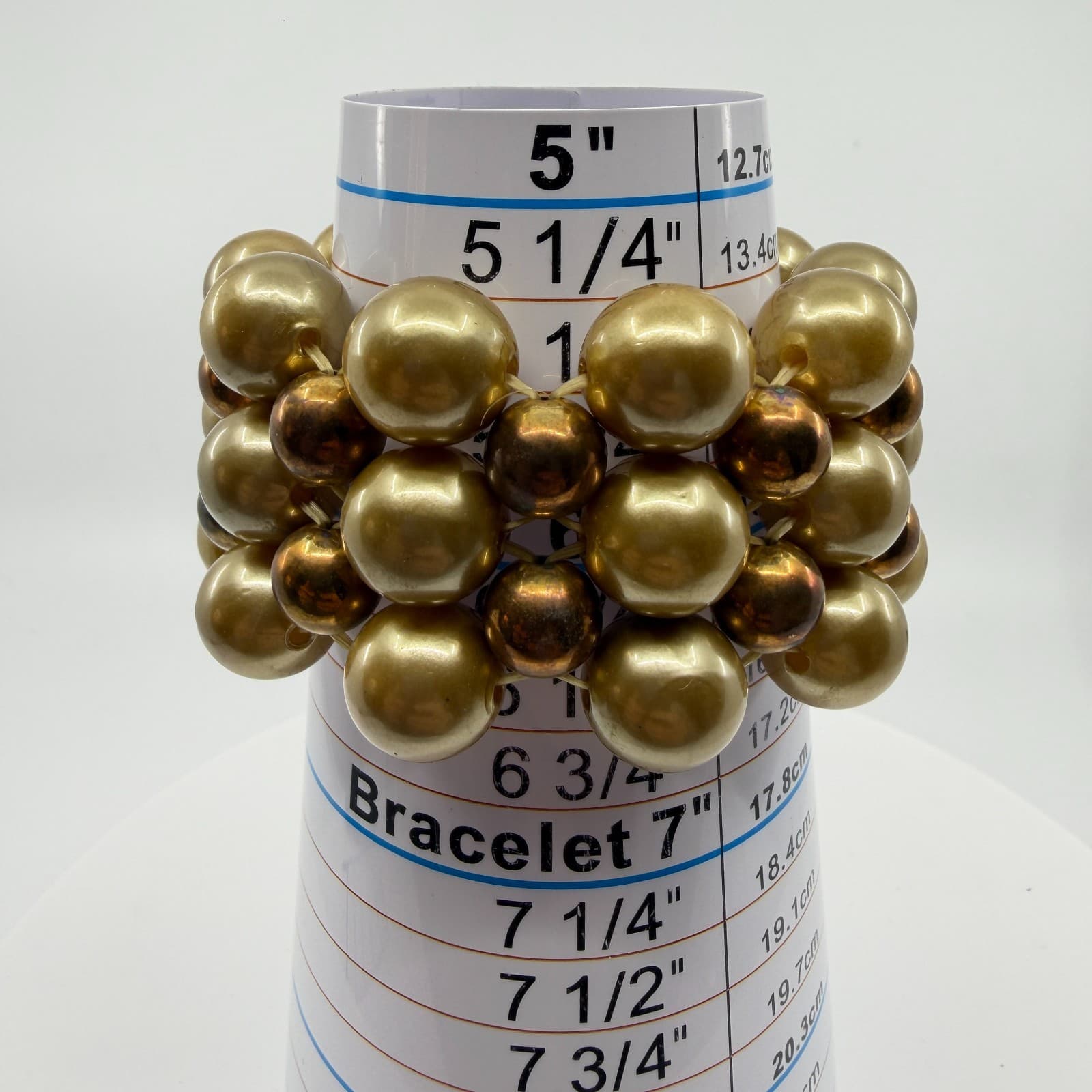 Chunky Gold Tone Bead Stretch Bracelet Metallic Boho Layering Stackable Jewelry - Thumbnail 6