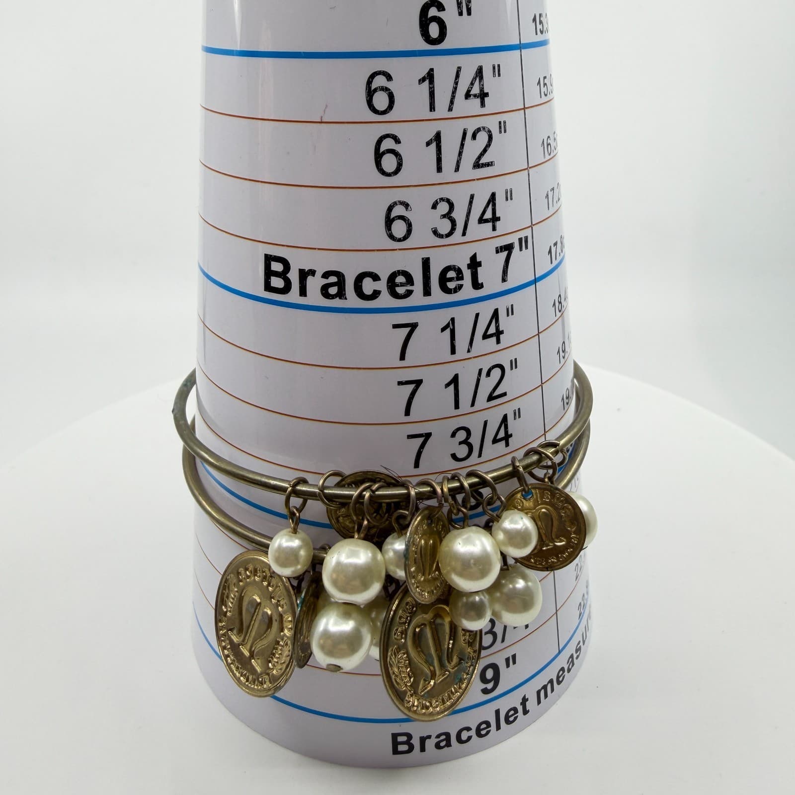 Vintage Inspired Coin and Pearl Charm Bracelet Boho Statement Layering Jewelry - Thumbnail 11