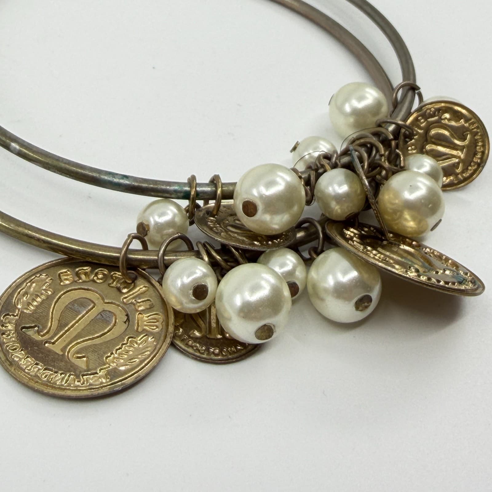 Vintage Inspired Coin and Pearl Charm Bracelet Boho Statement Layering Jewelry - Thumbnail 6