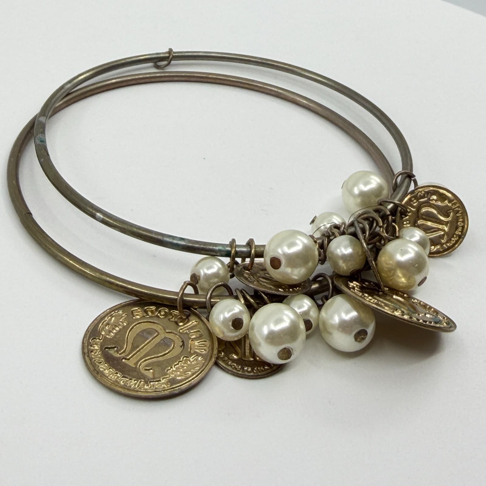 Vintage Inspired Coin and Pearl Charm Bracelet Boho Statement Layering Jewelry - Thumbnail 7