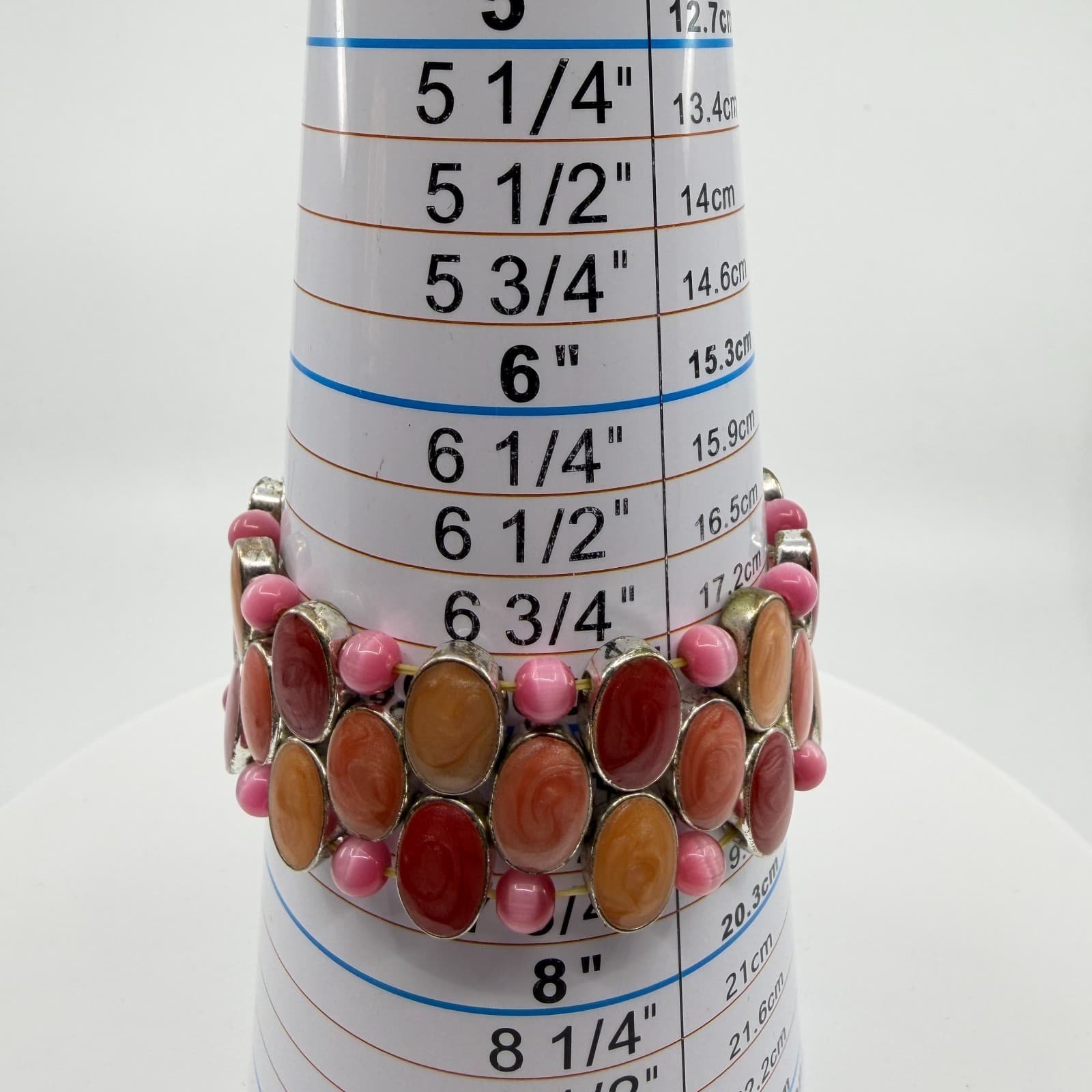 Pink and Orange Swirl Cabochon Stretch Bracelet Chunky Festival Boho Statement - Thumbnail 9