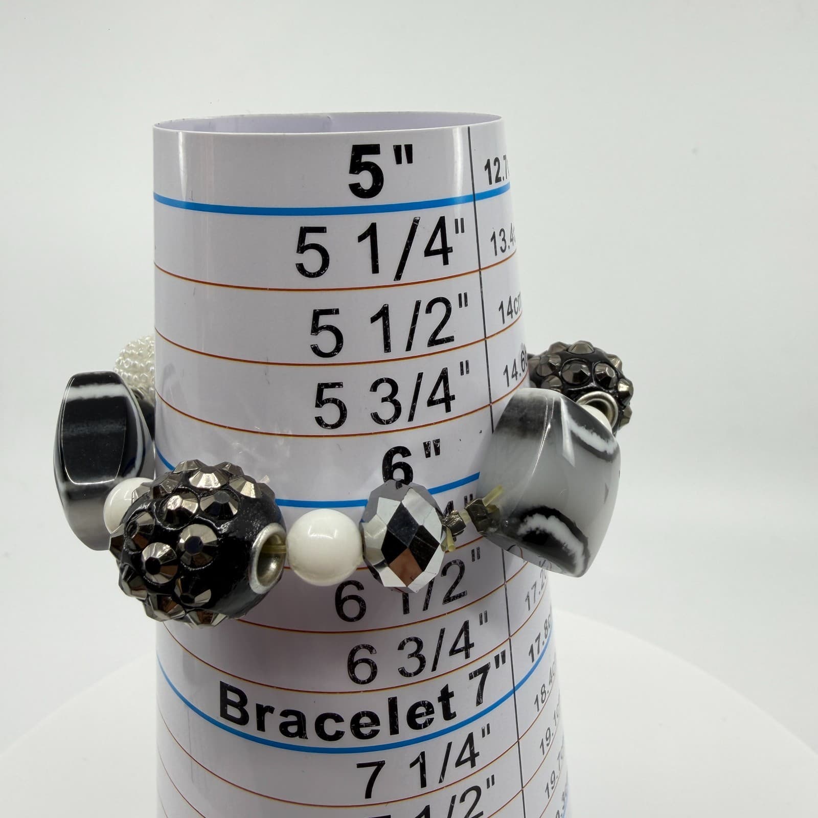 Monochrome Statement Stretch Bracelet Black White Crystal Boho Festival Jewelry - Thumbnail 8