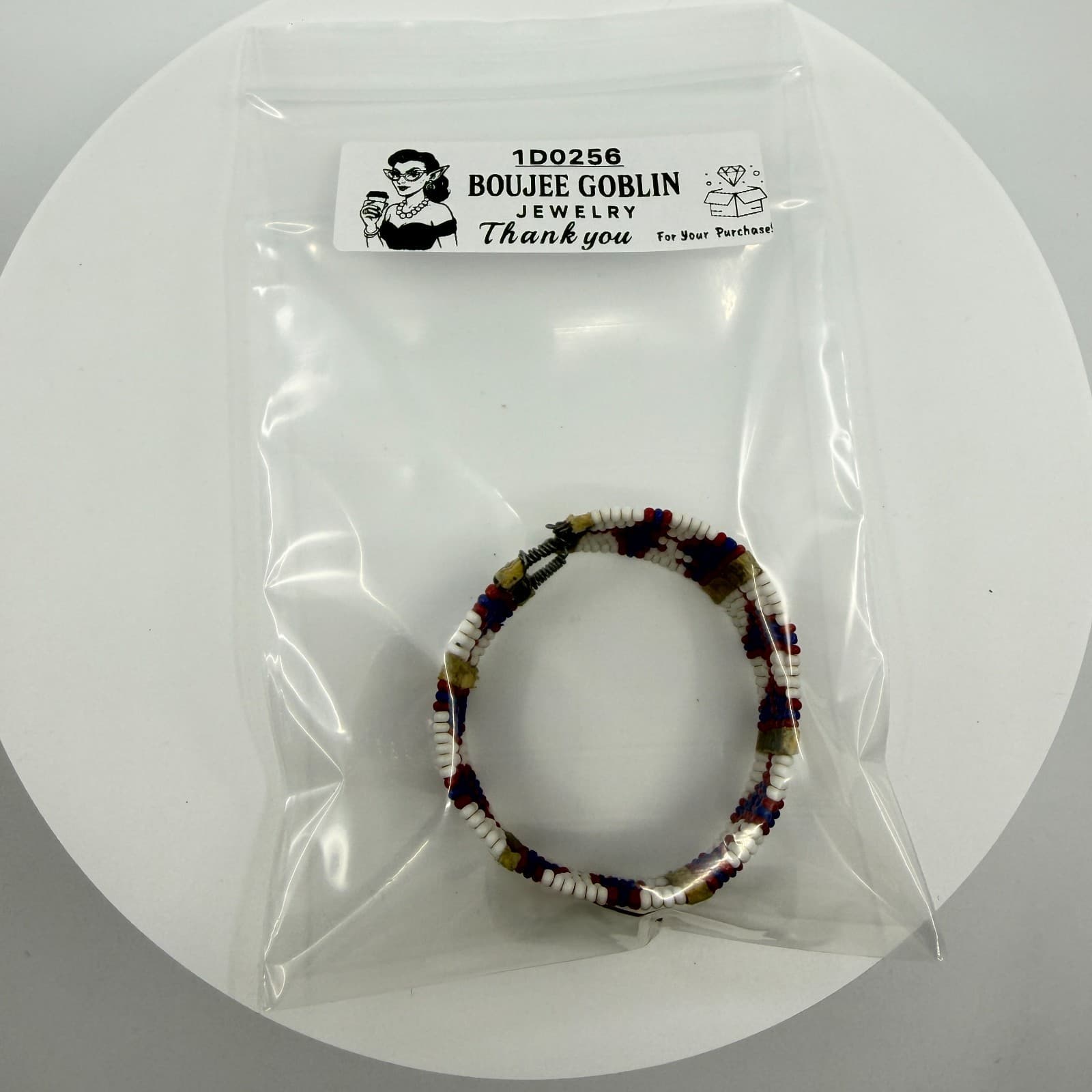 Handcrafted Native American Style Beaded Cuff Bracelet Red White Blue Geometric - Thumbnail 9
