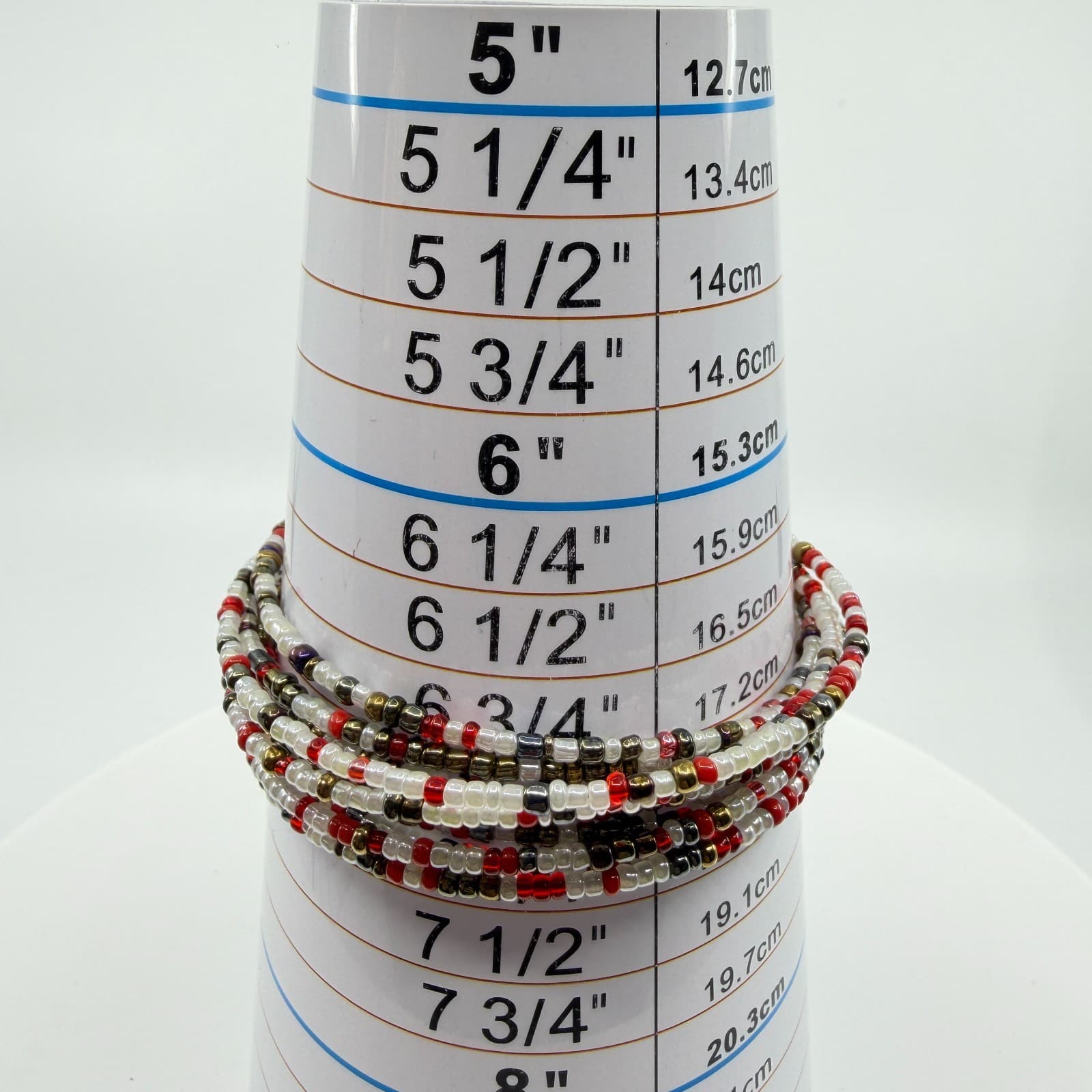 Multi-Strand Red White and Metallic Bead Wrap Bracelet Festival Boho Stack Style - Thumbnail 8