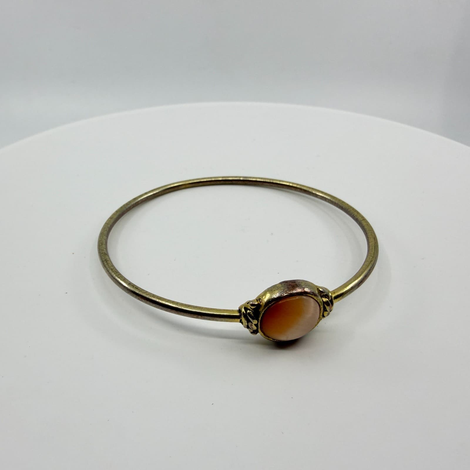 Delicate Peach Moonstone Bangle Gold Tone Minimalist Layering Boho Jewelry Gift - Thumbnail 2