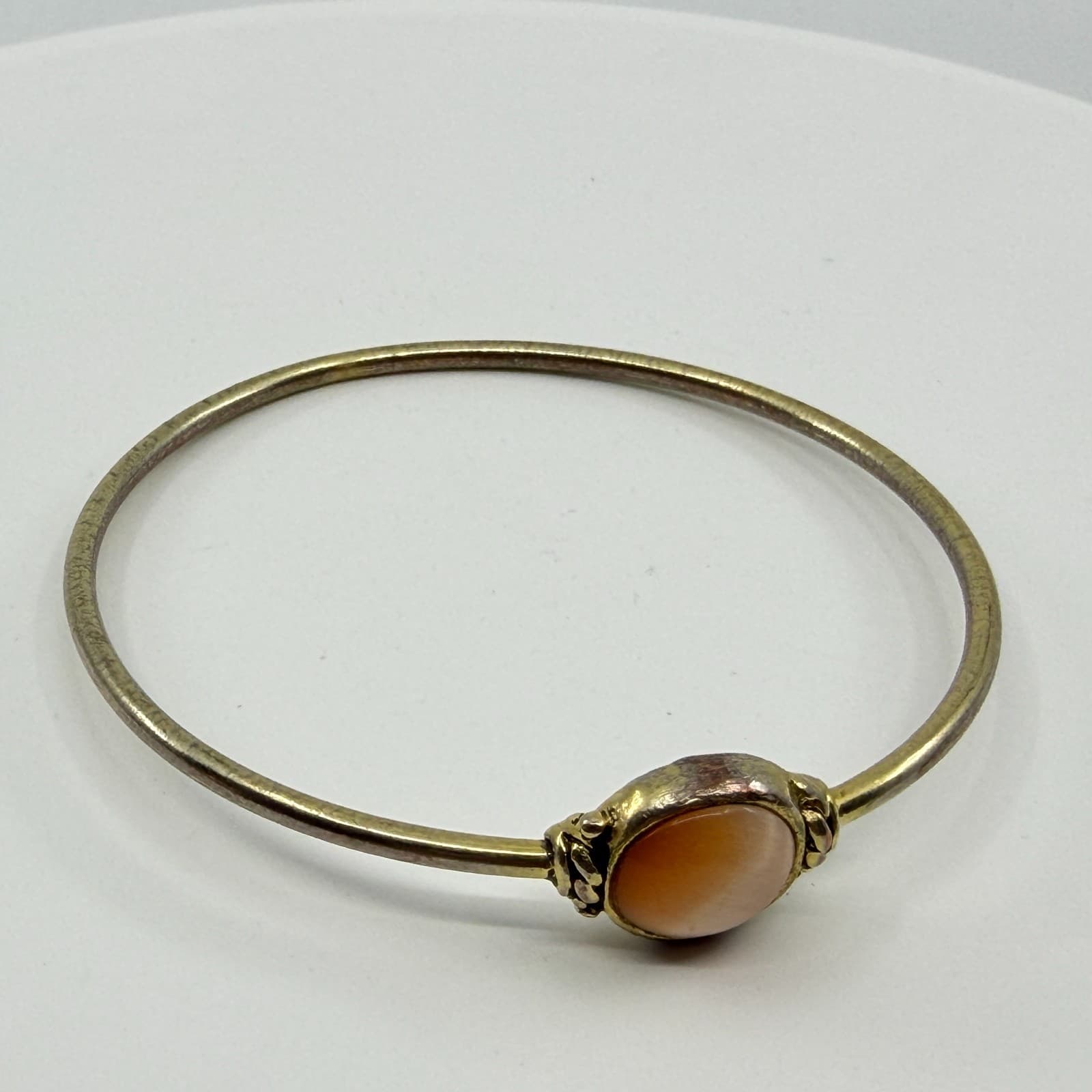 Delicate Peach Moonstone Bangle Gold Tone Minimalist Layering Boho Jewelry Gift - Thumbnail 5