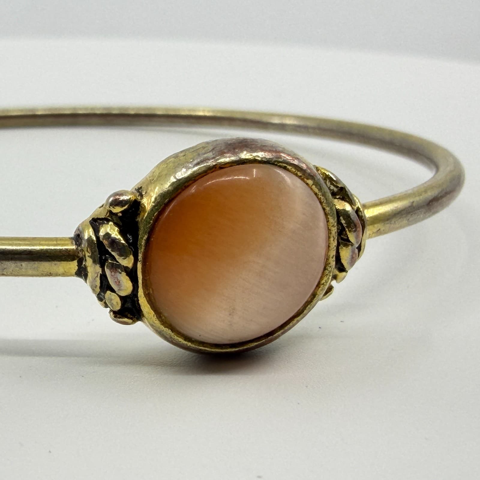 Delicate Peach Moonstone Bangle Gold Tone Minimalist Layering Boho Jewelry Gift - Thumbnail 4