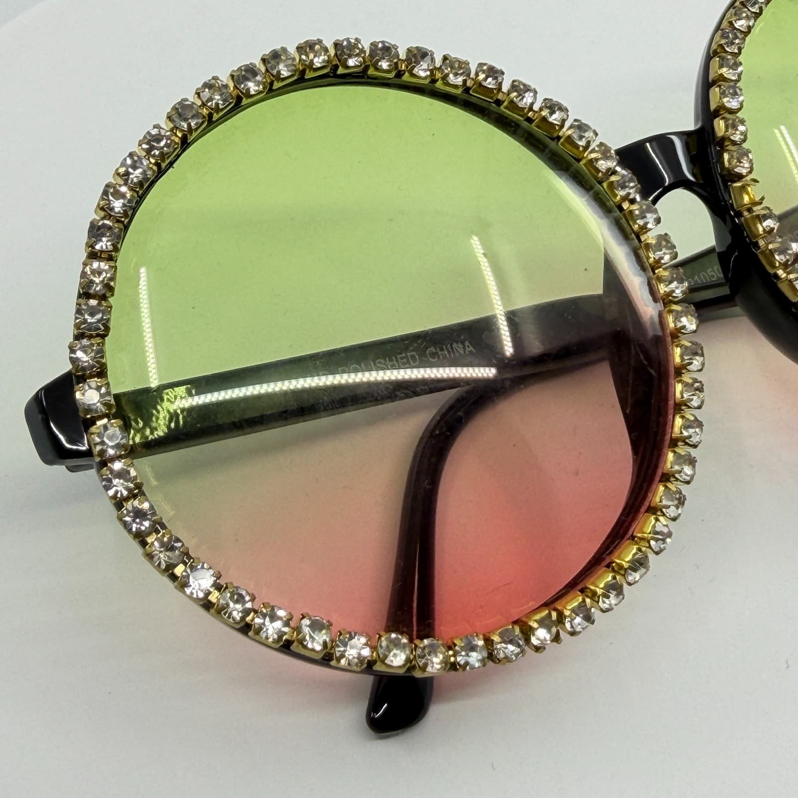 Oversized Round Rhinestone Sunglasses Y2K Boho Festival Ombre Tinted Eyewear - Thumbnail 3