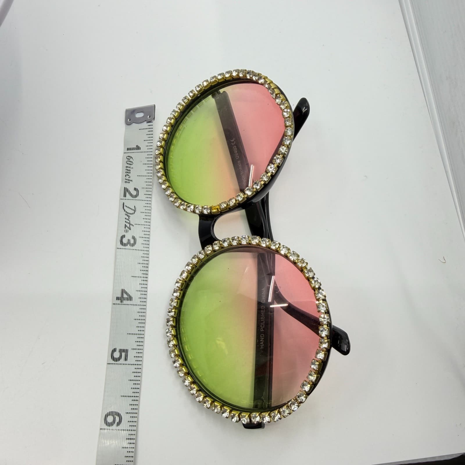 Oversized Round Rhinestone Sunglasses Y2K Boho Festival Ombre Tinted Eyewear - Thumbnail 9