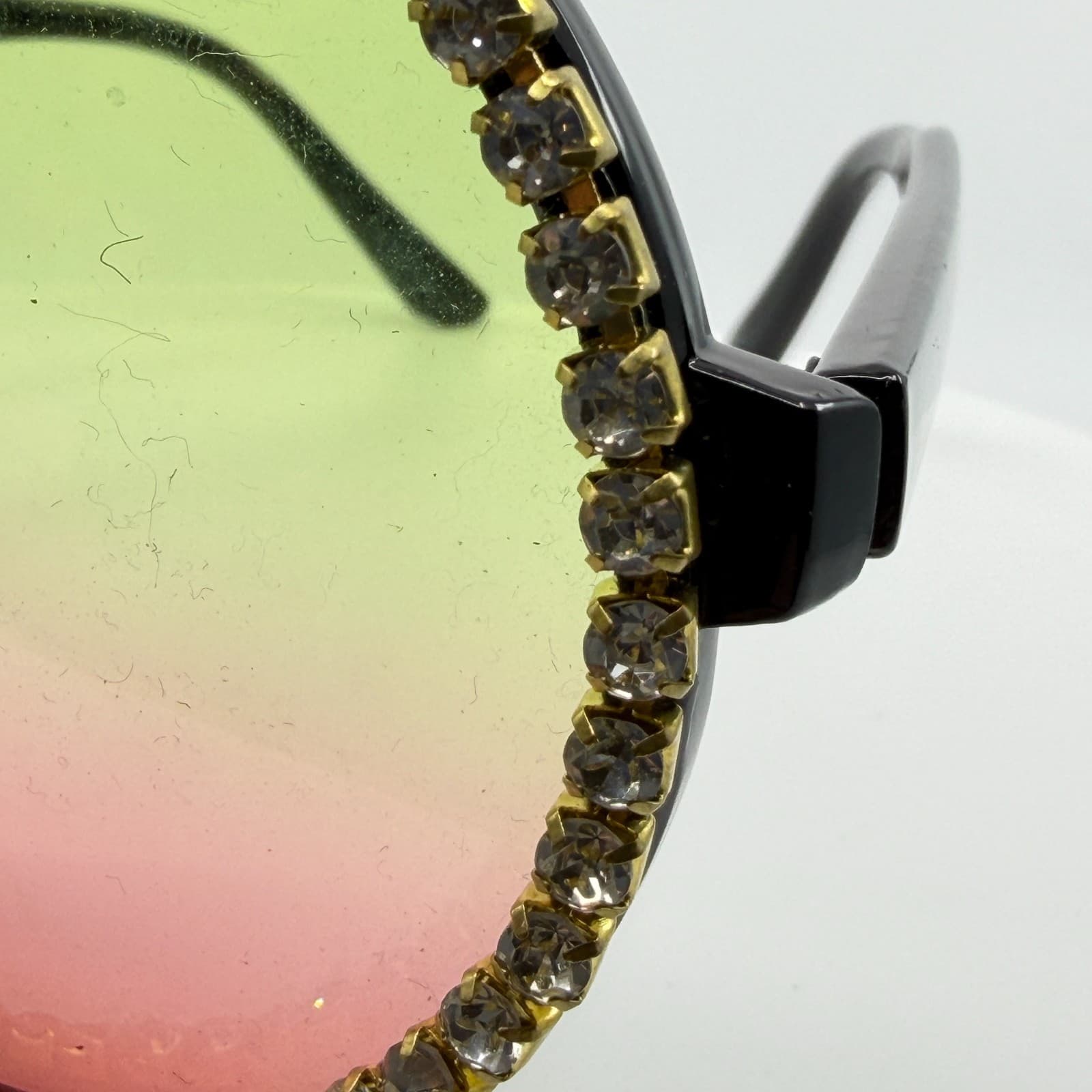 Oversized Round Rhinestone Sunglasses Y2K Boho Festival Ombre Tinted Eyewear - Thumbnail 7