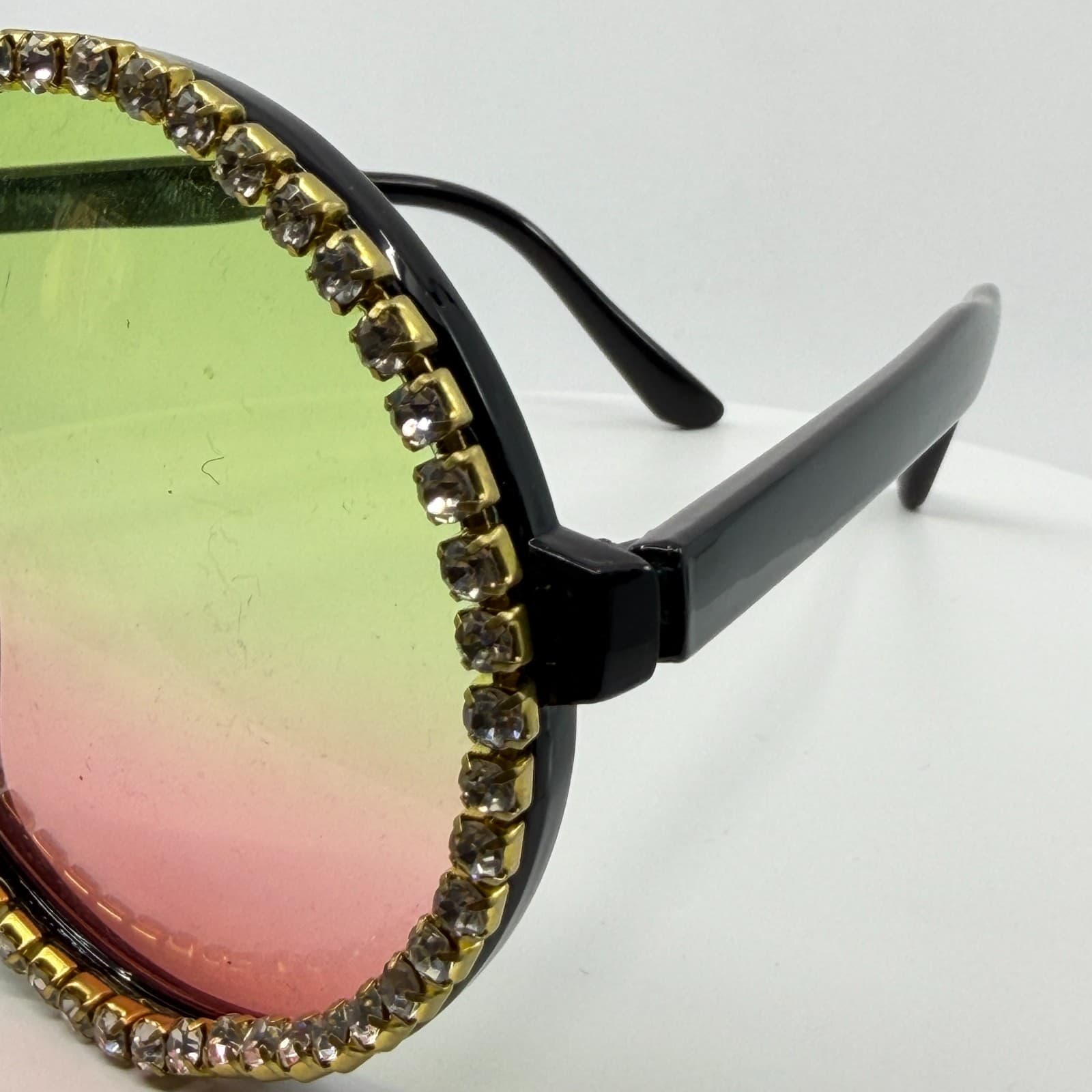 Oversized Round Rhinestone Sunglasses Y2K Boho Festival Ombre Tinted Eyewear - Thumbnail 6
