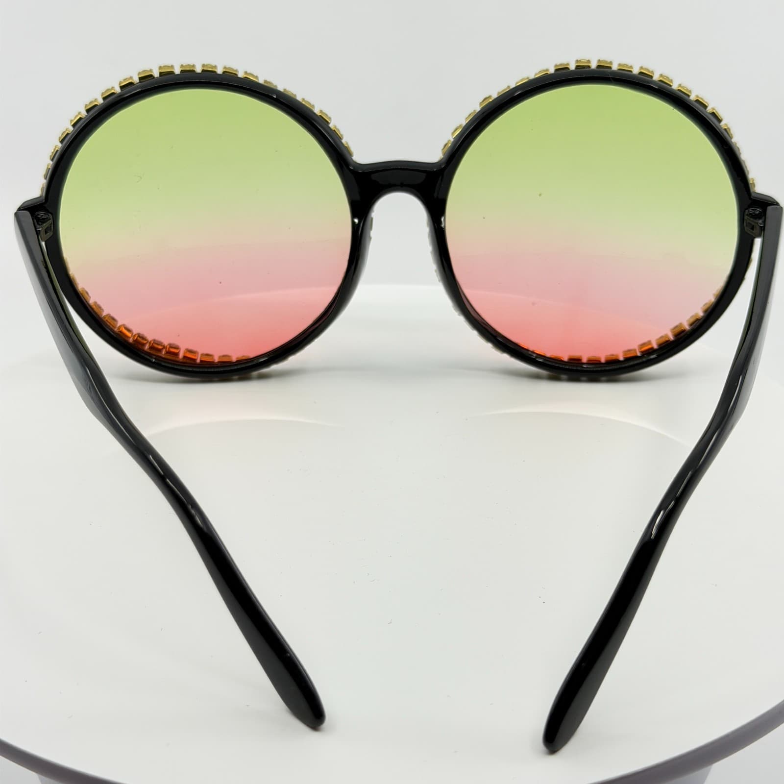 Oversized Round Rhinestone Sunglasses Y2K Boho Festival Ombre Tinted Eyewear - Thumbnail 5