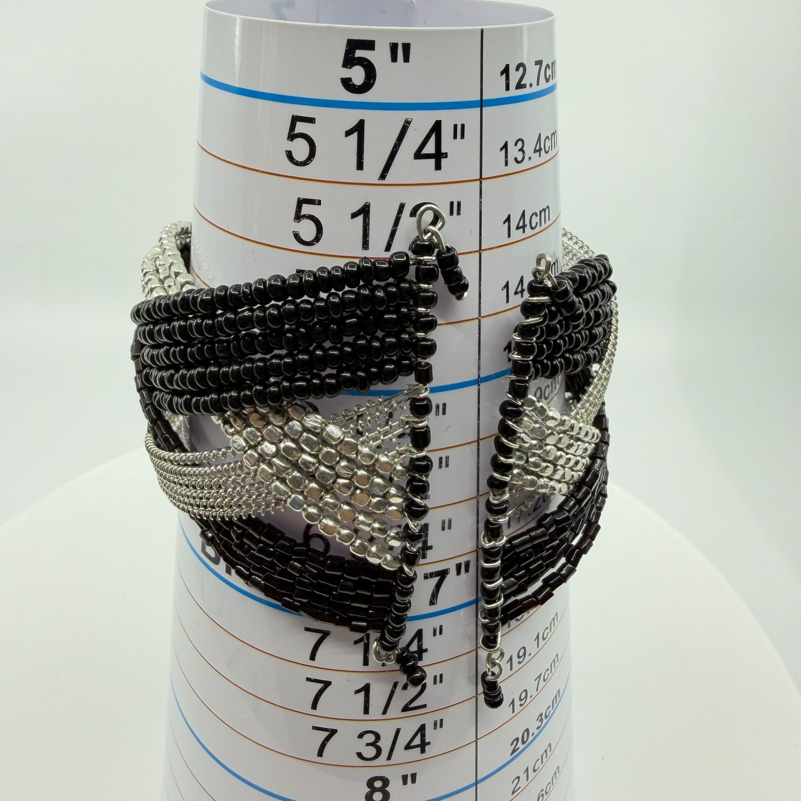 Black & Silver Multi-Strand Statement Bracelet Boho Chic Chunky Layering Gift - Thumbnail 13
