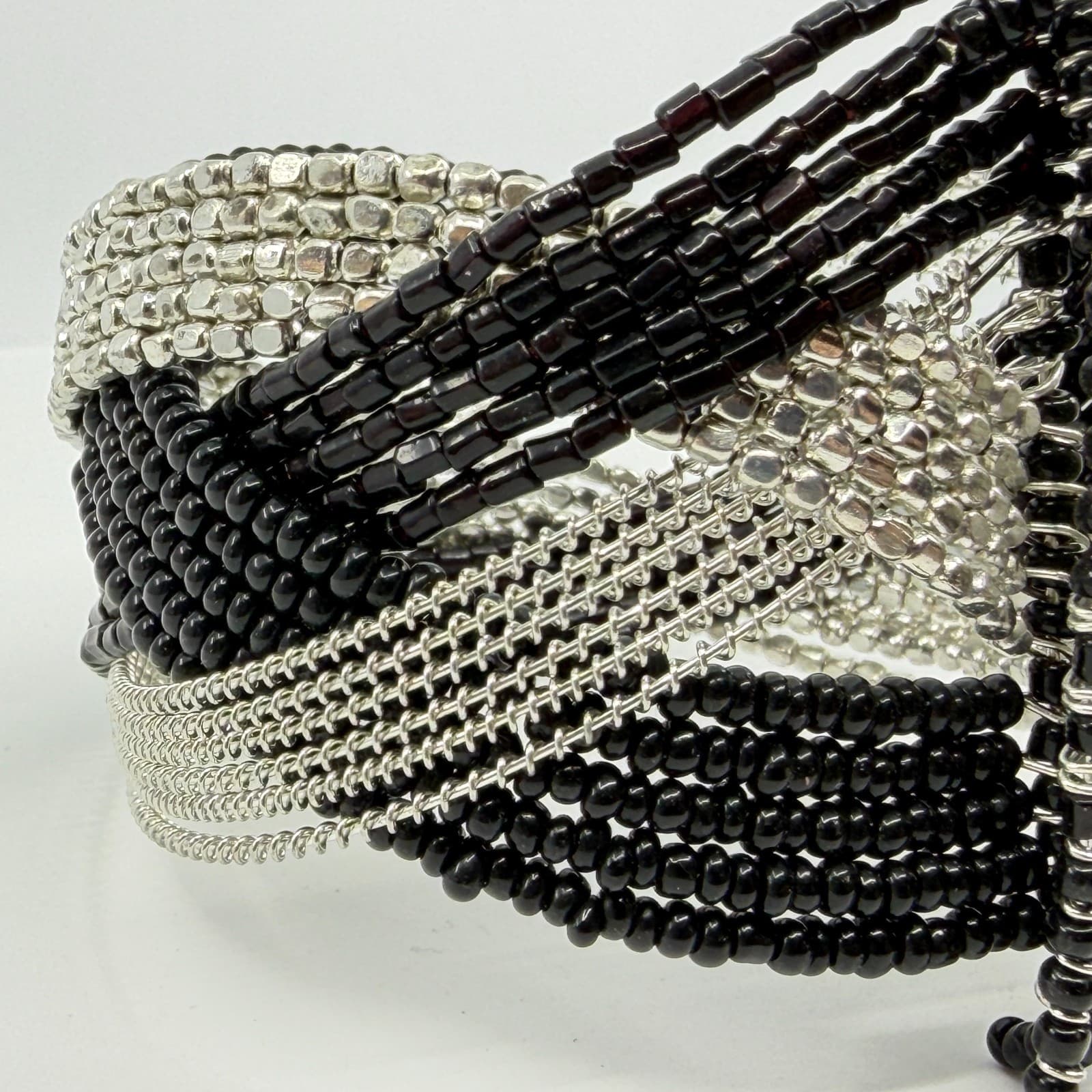 Black & Silver Multi-Strand Statement Bracelet Boho Chic Chunky Layering Gift - Thumbnail 9