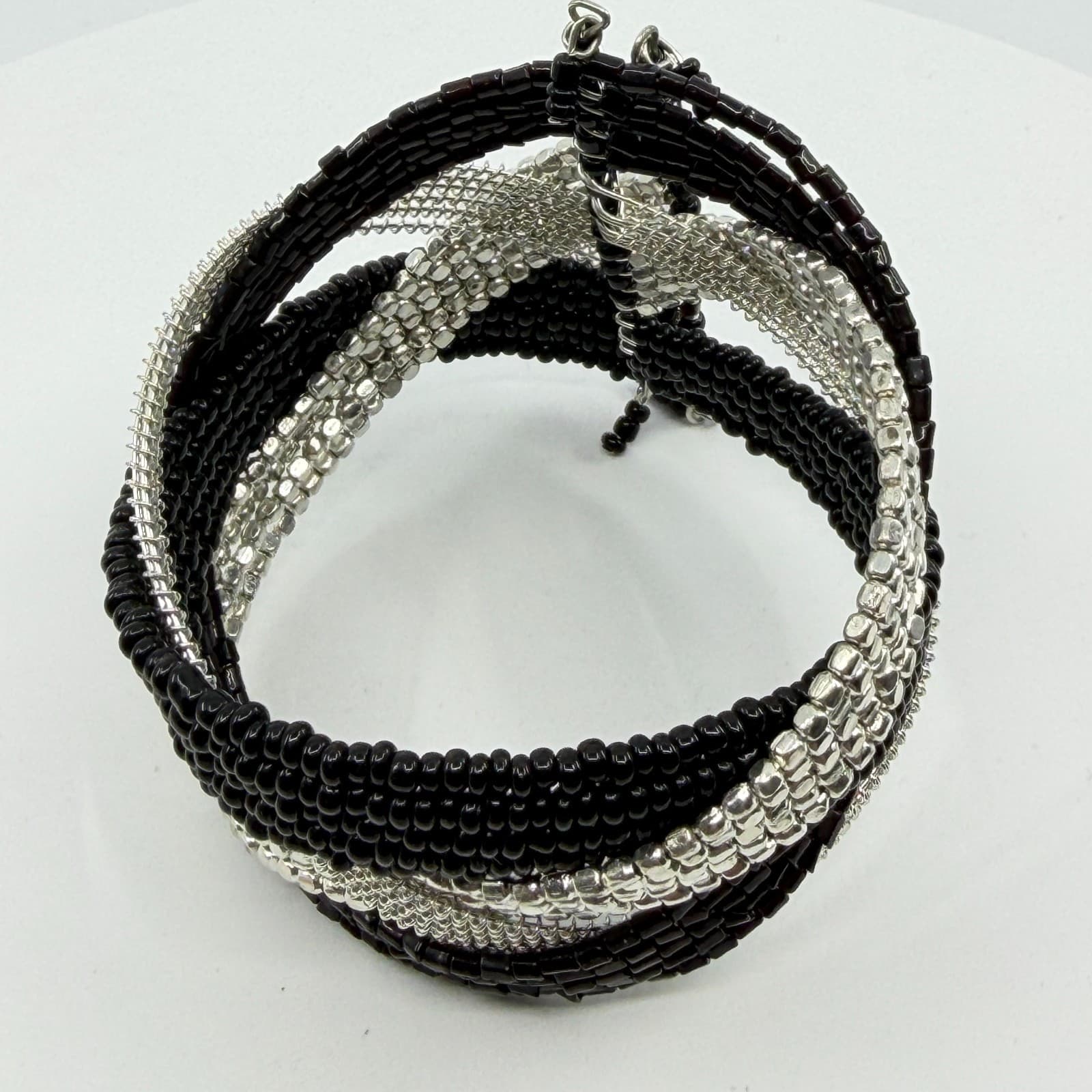 Black & Silver Multi-Strand Statement Bracelet Boho Chic Chunky Layering Gift - Thumbnail 5