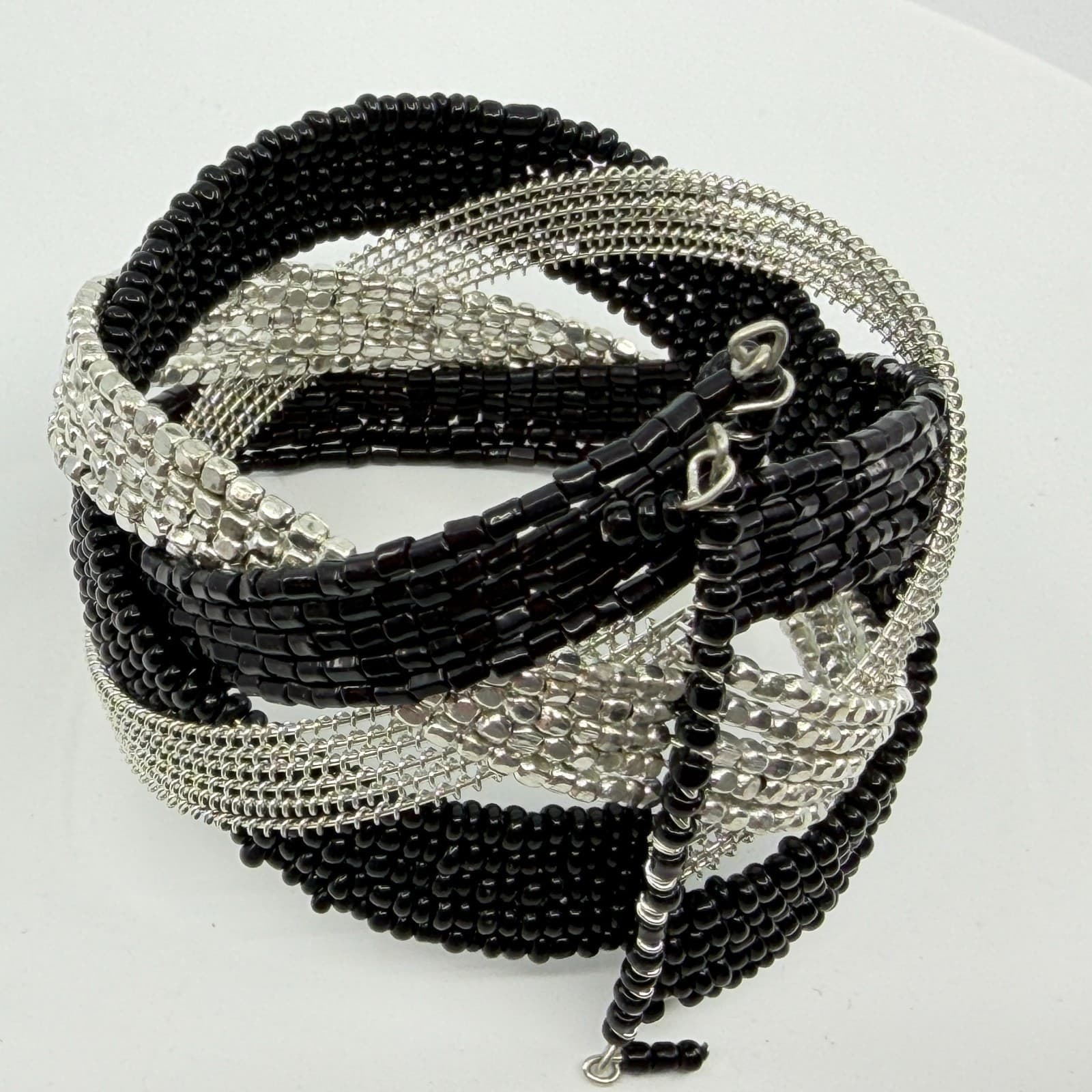 Black & Silver Multi-Strand Statement Bracelet Boho Chic Chunky Layering Gift - Thumbnail 8